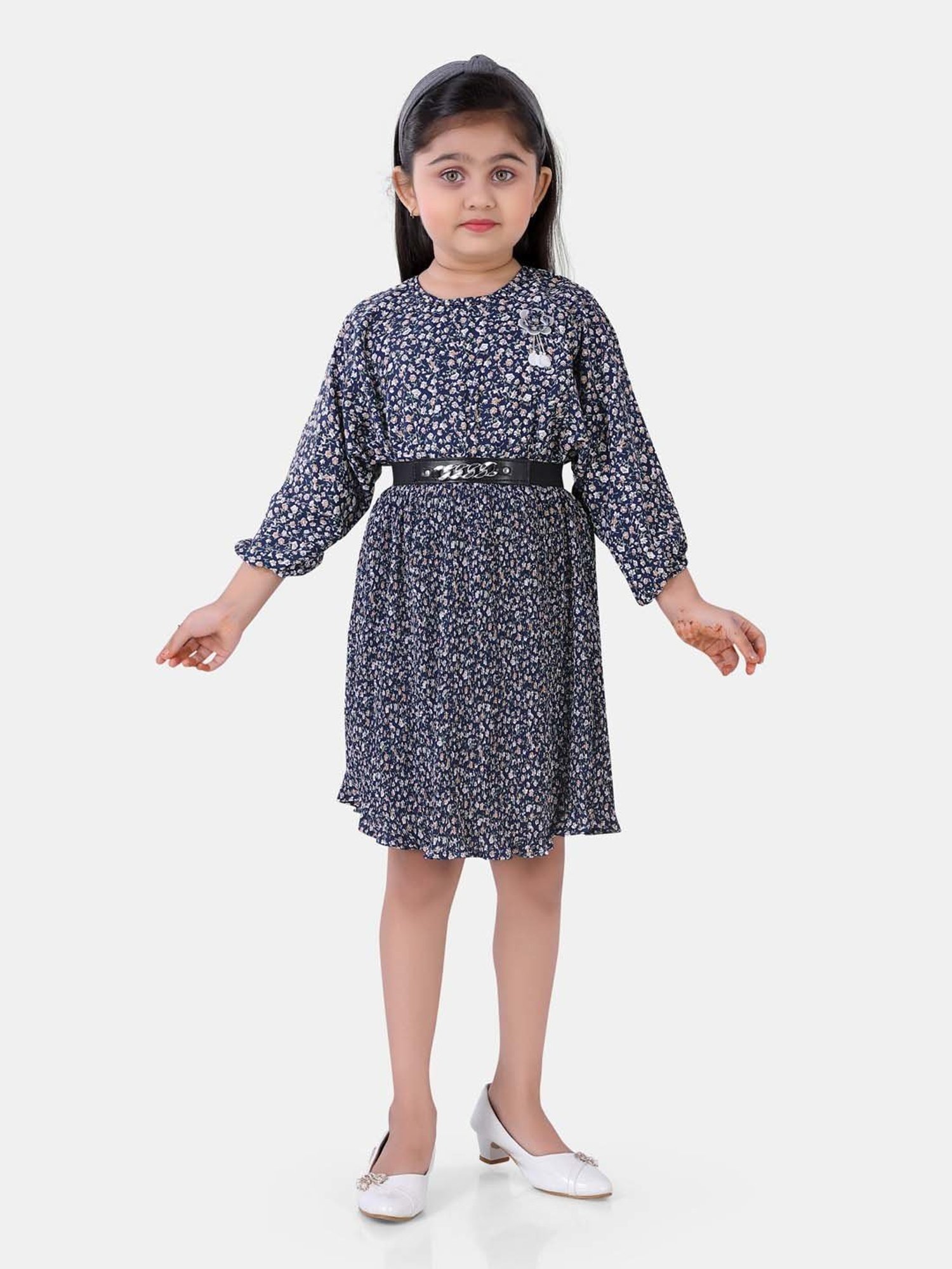 poplins Kids Navy Cotton Floral Print Dress