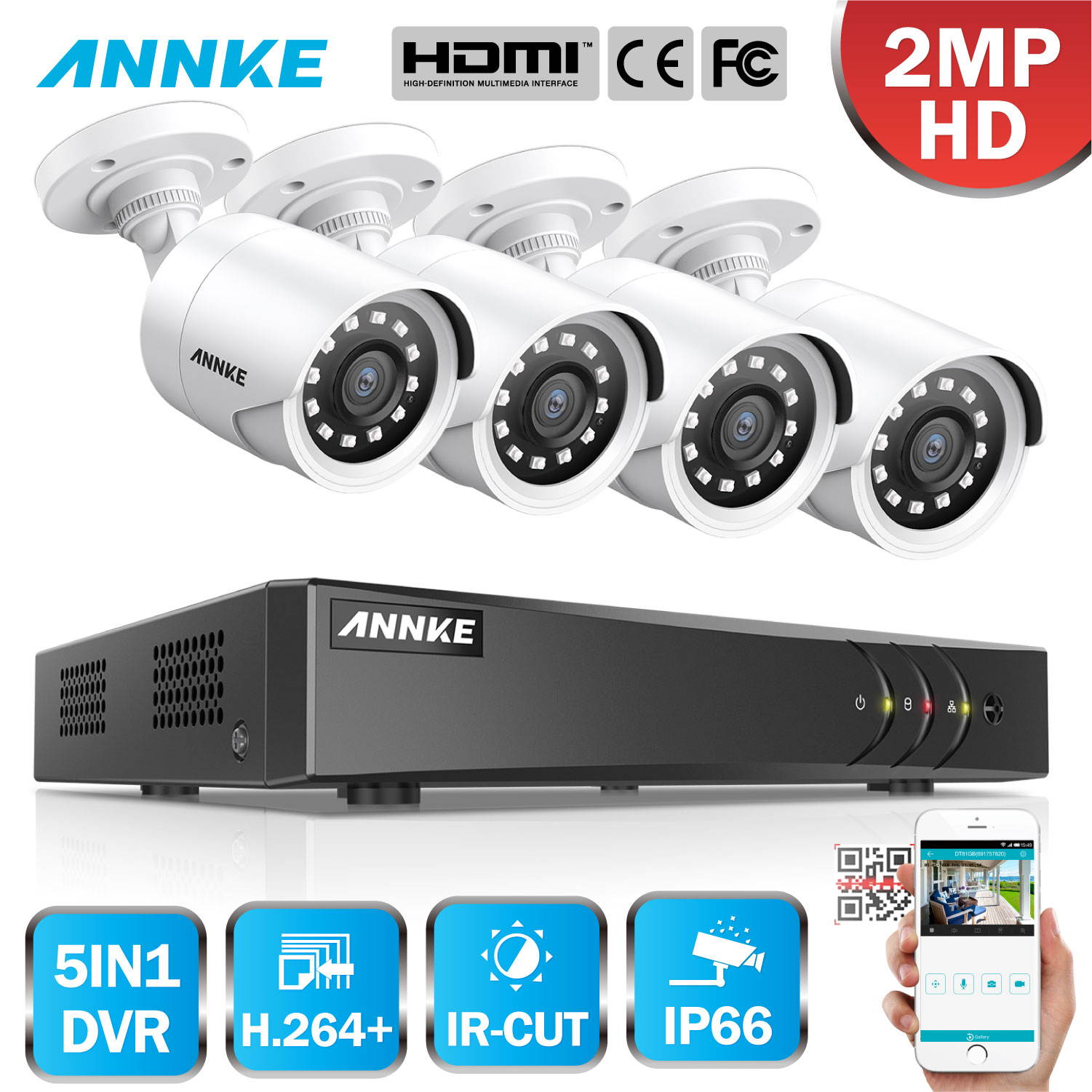ANNKE 8 Channel CCTV Security Camera System 3MP 5-in-1 DVR with 4&times;1080P HD Weatherproof Cameras, Motion Alert, Remote Access