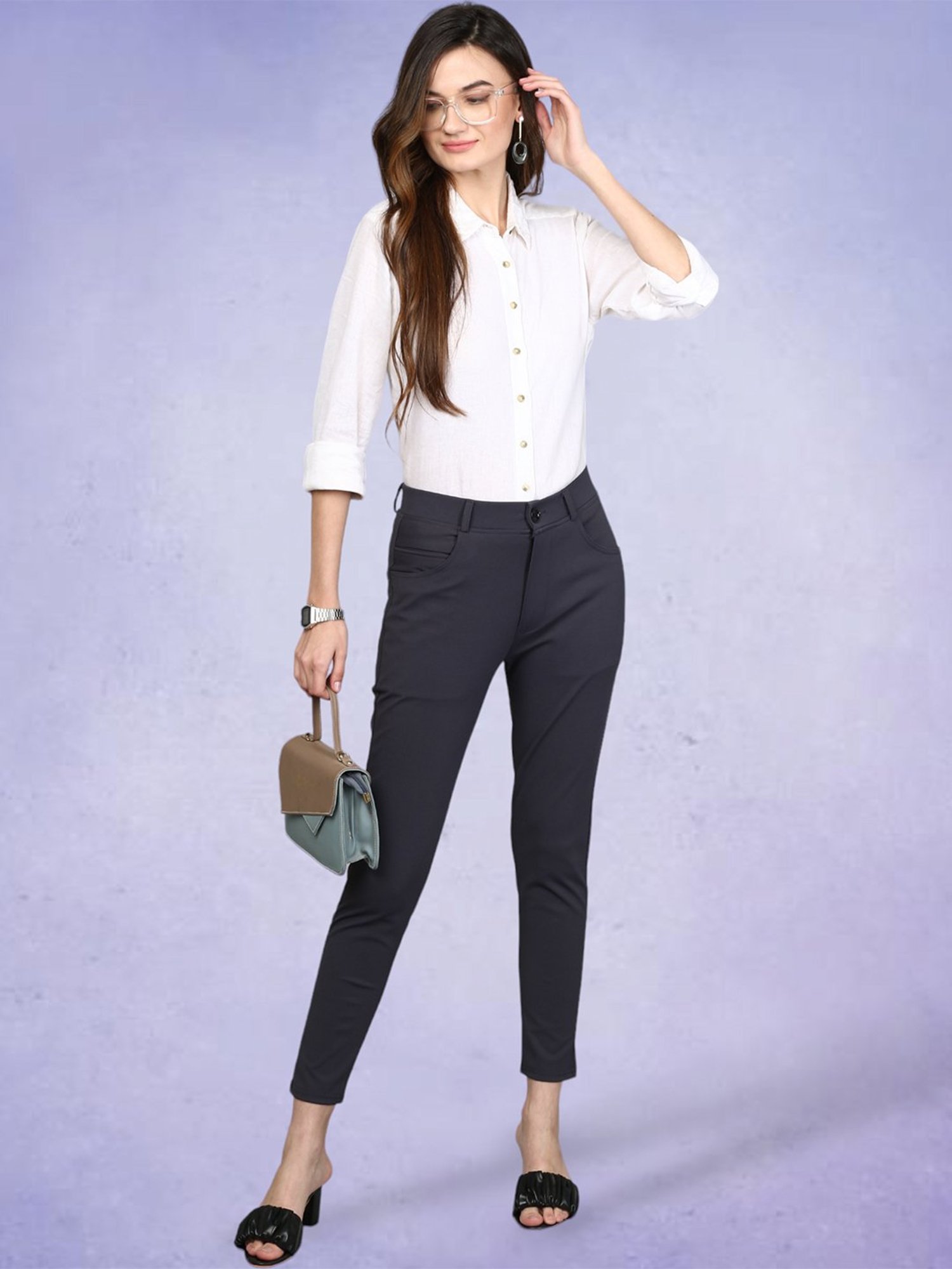 FITHUB Dark Grey Slim Fit High Rise Trousers