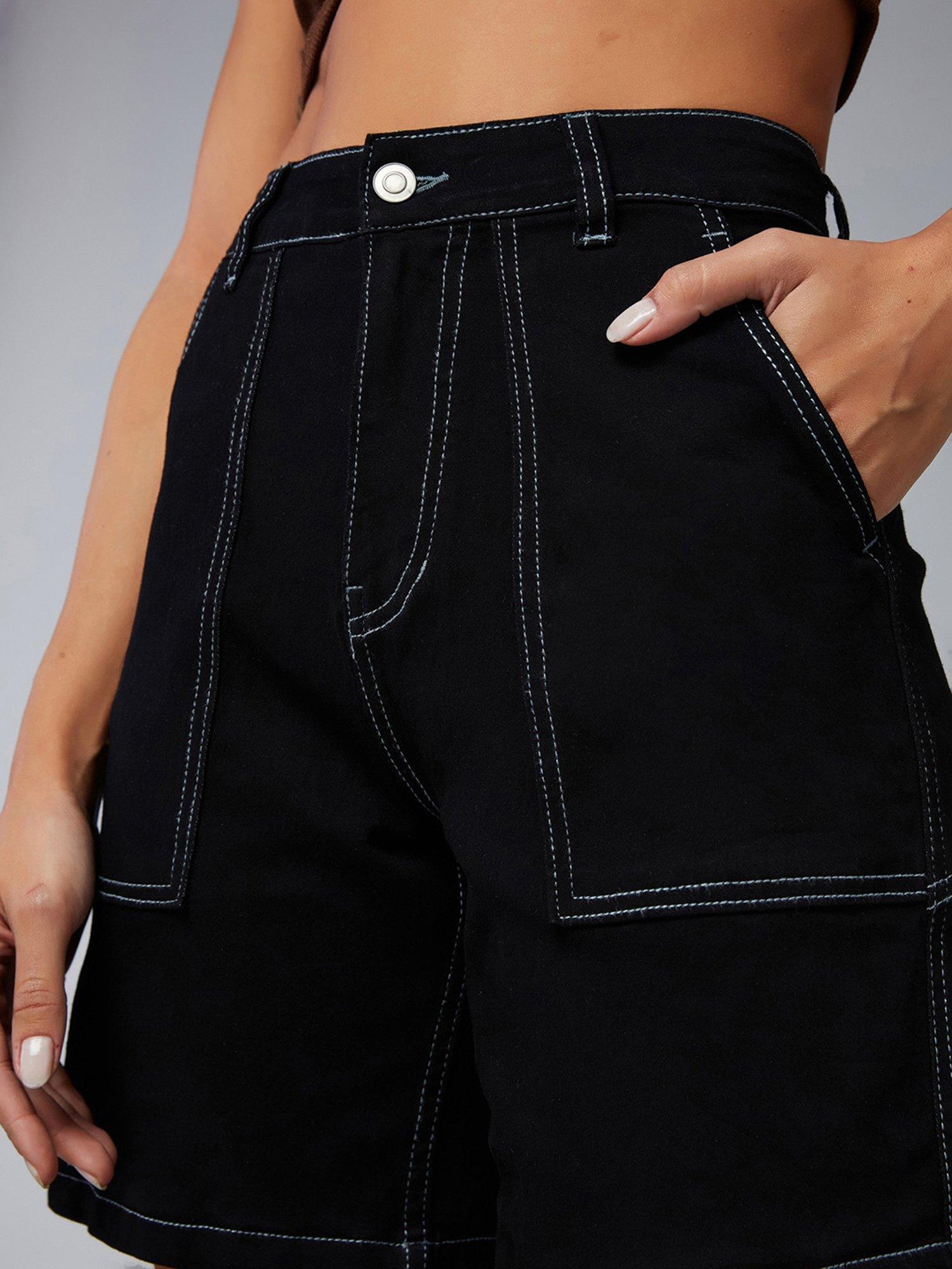 DOLCE CRUDO Black Denim Regular Fit High Rise Shorts
