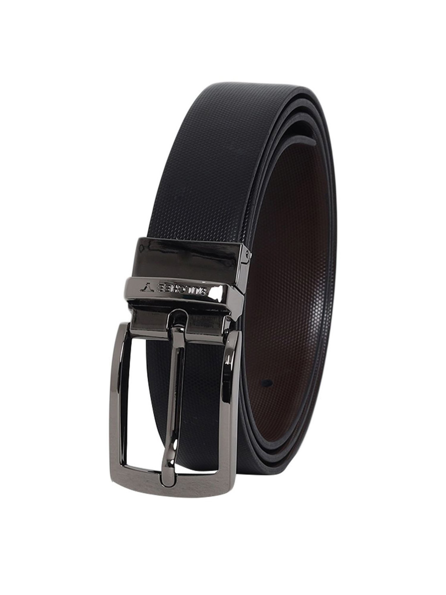 Bulchee Black & Brown Leather Textured Reversible Belt