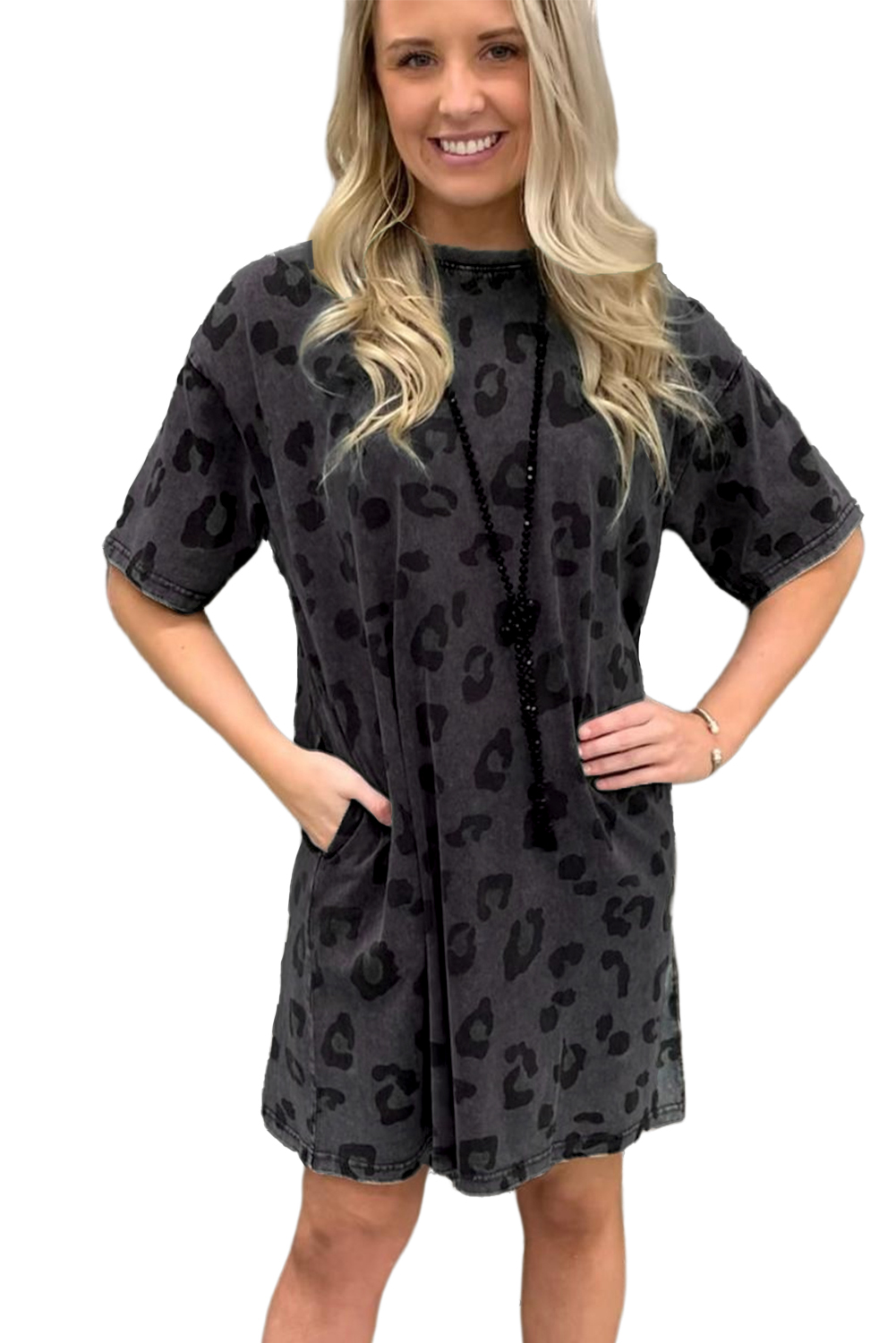 Cheetah Casual Long Sleeve Button Up Shirt Dress