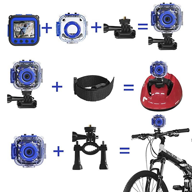 Upgraded]  Kids Waterproof Camera Action Video Digital Camera 1080 HD Camcorder for Boys Toys Gifts Build-in Game(Blue)