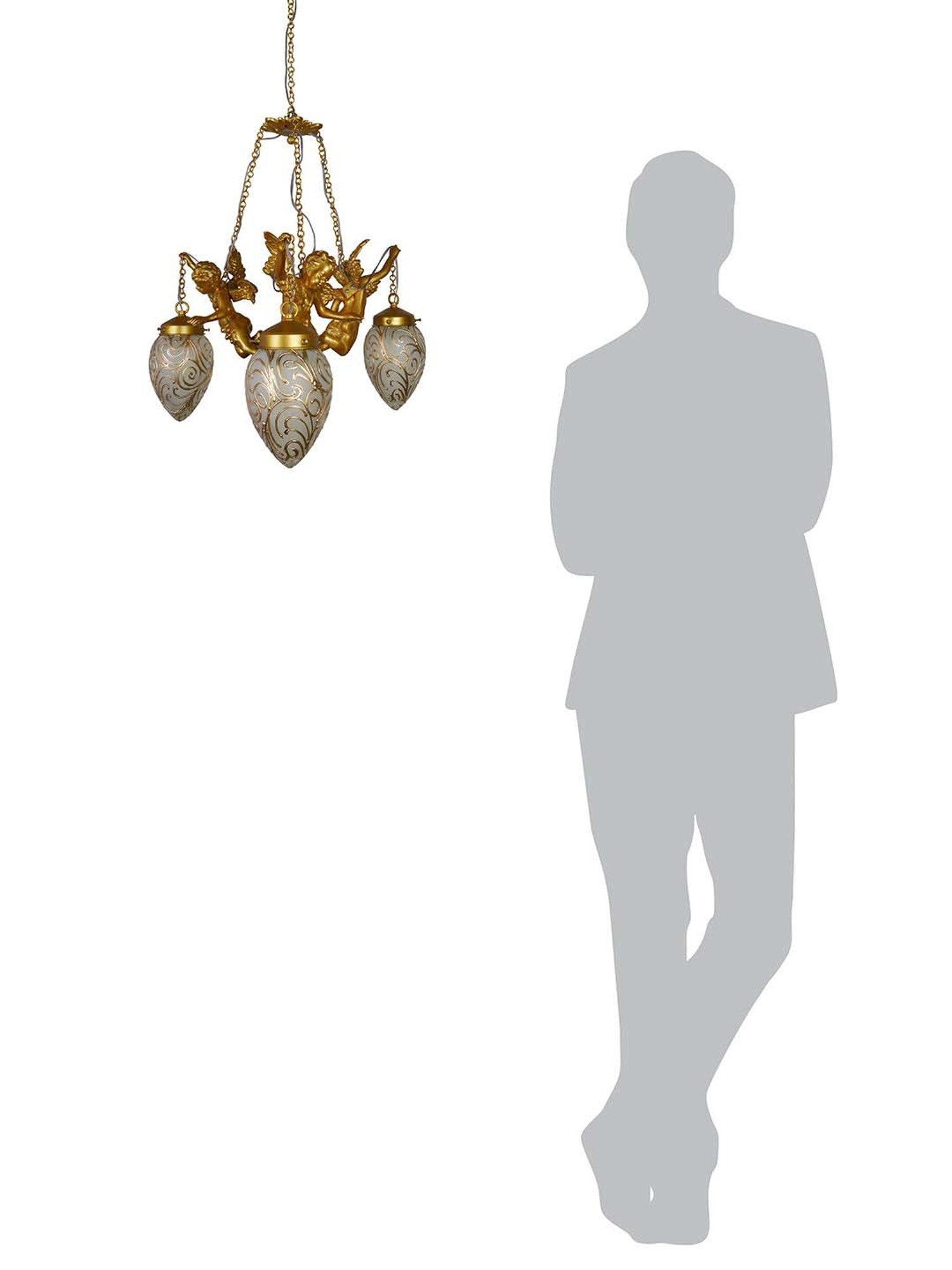 FOS LIGHTING Golden & White Aluminium 3-In-1 Oval Chandelier With Glass Shade