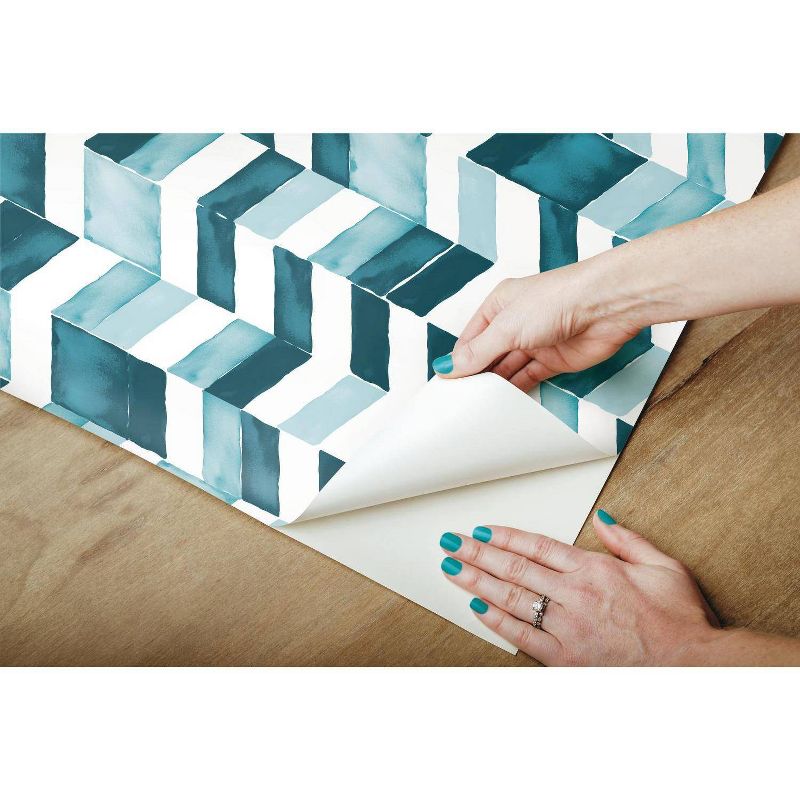 RoomMates Paul Brent Watercolor Chevron Peel and Stick Wallpaper Teal