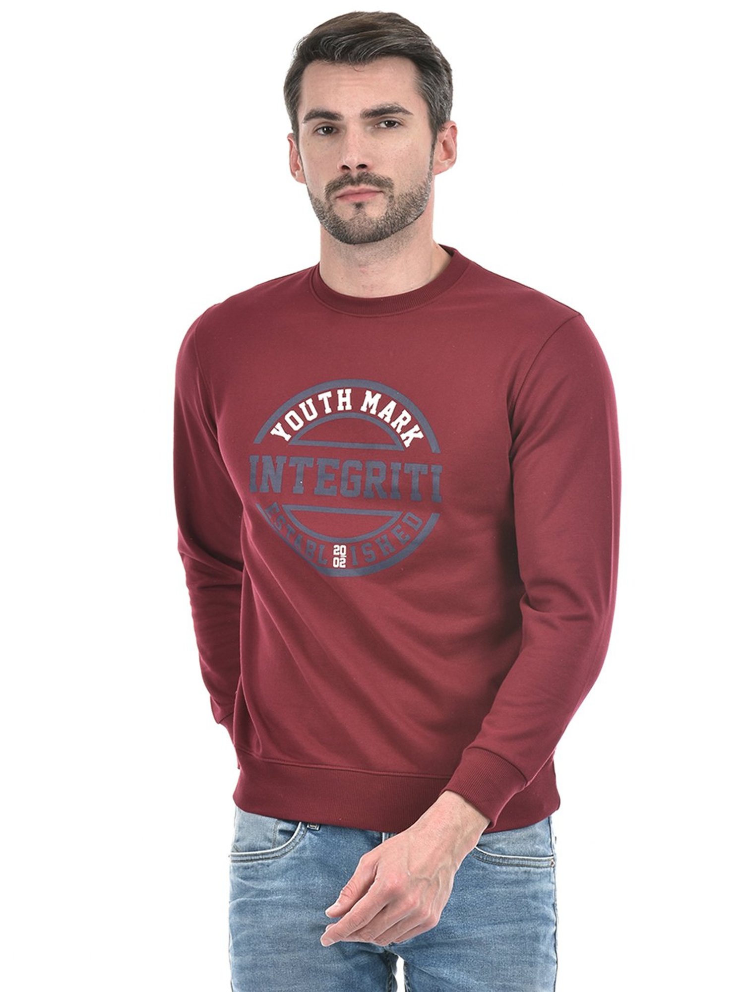 Integriti Maroon Regular Fit Printed Sweatshirt