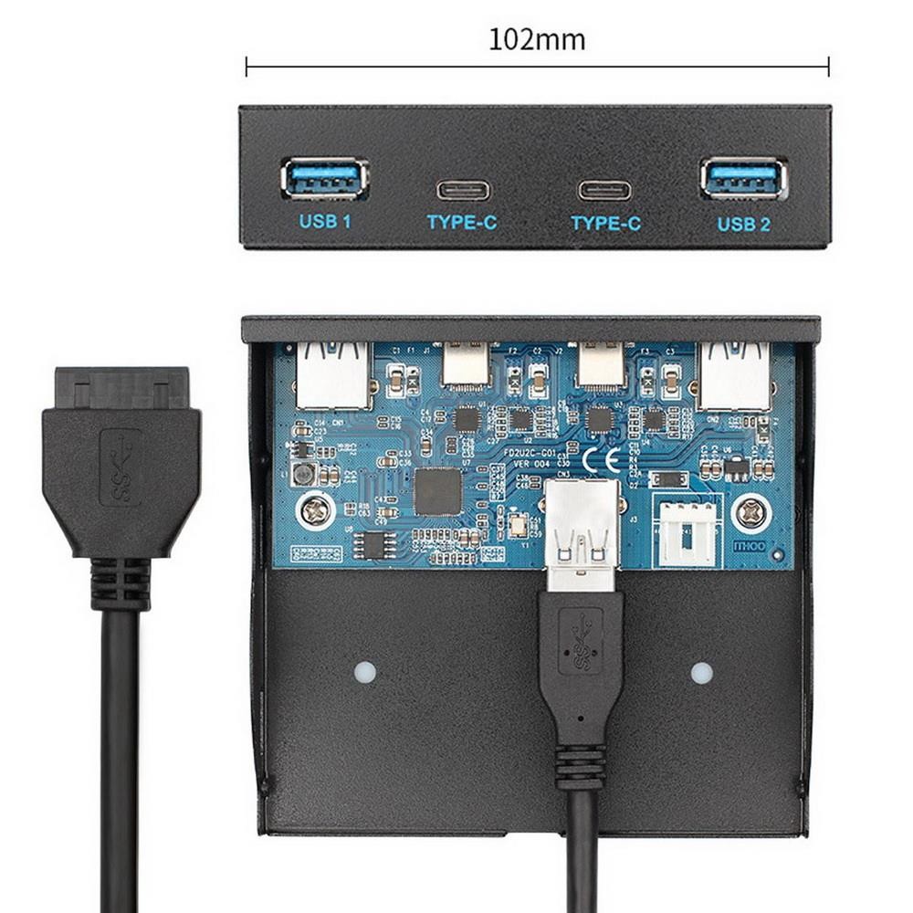 axGear 3.5 Inch USB-C USB 3.0 HUB 4 Ports Front Panel Floppy Bay Internal 20Pin Bracket