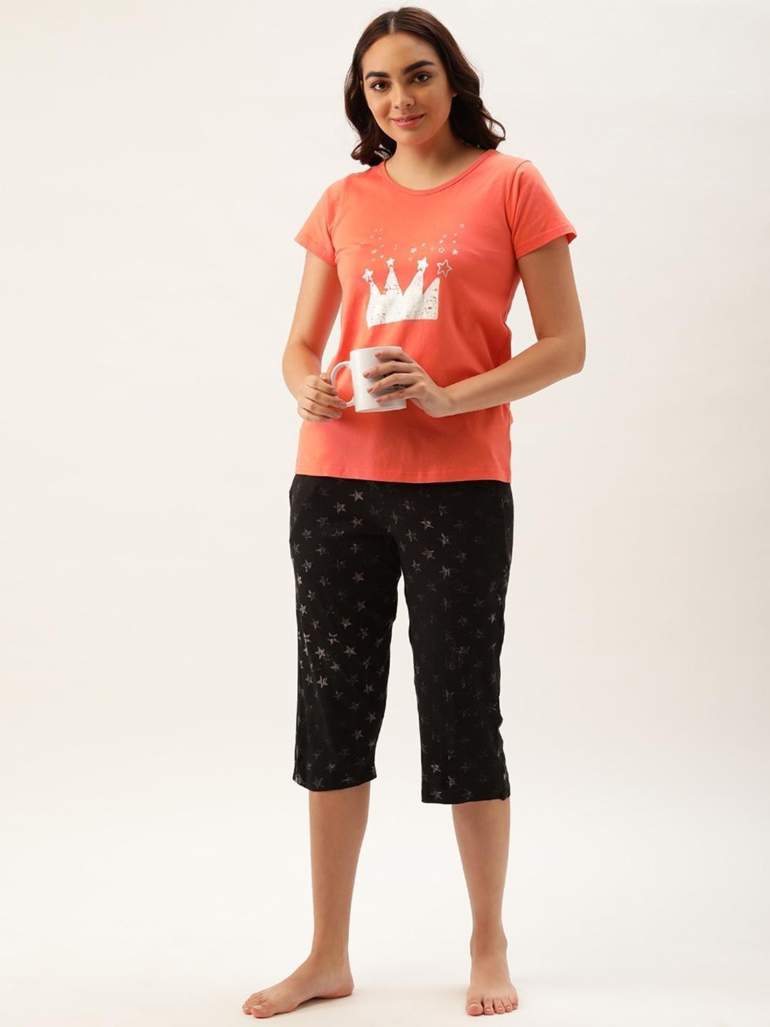 Clt.s Orange Graphic Print Capri Set