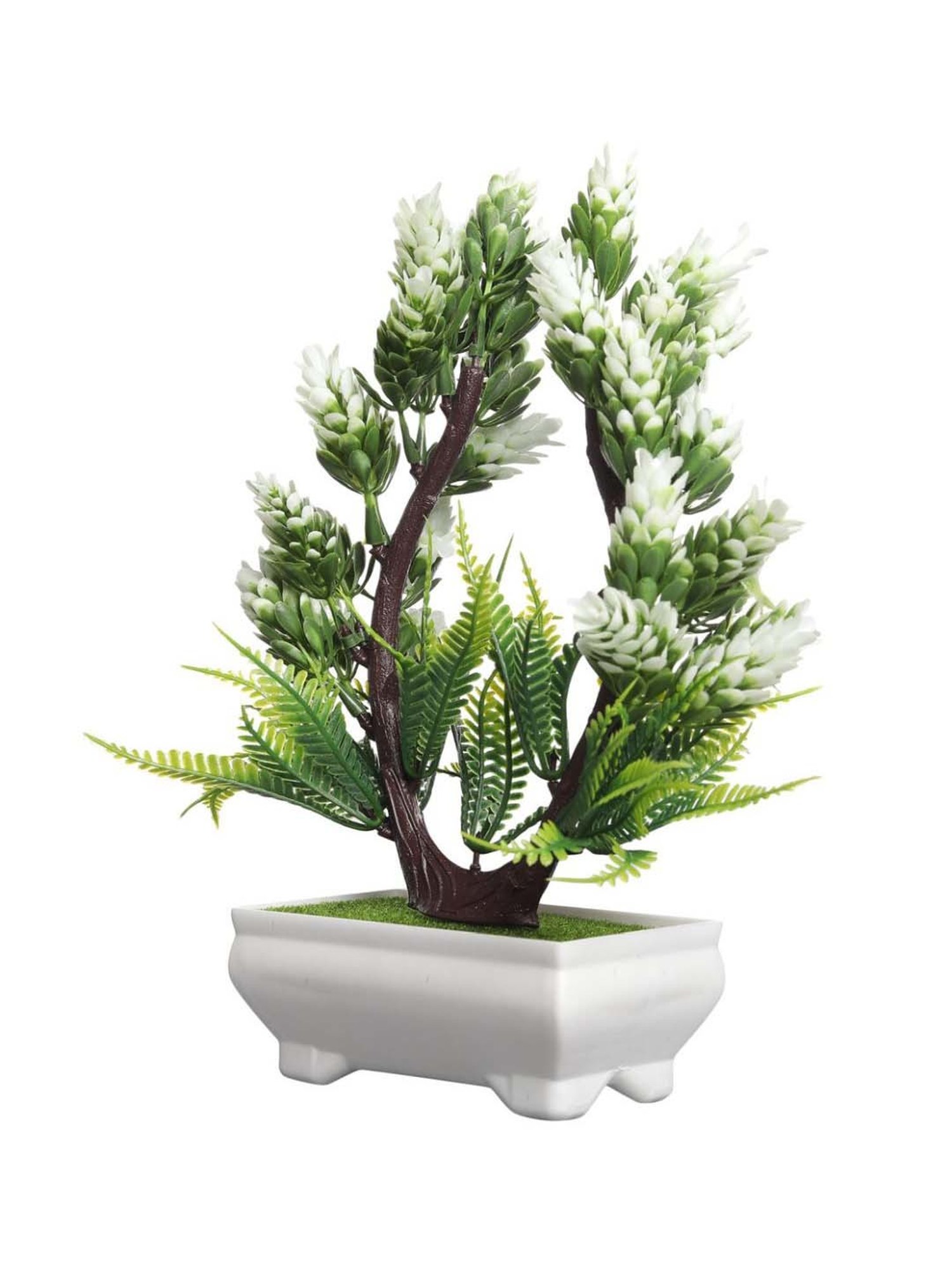Foliyaj White & Green Plastic Artificial Plant With Buds