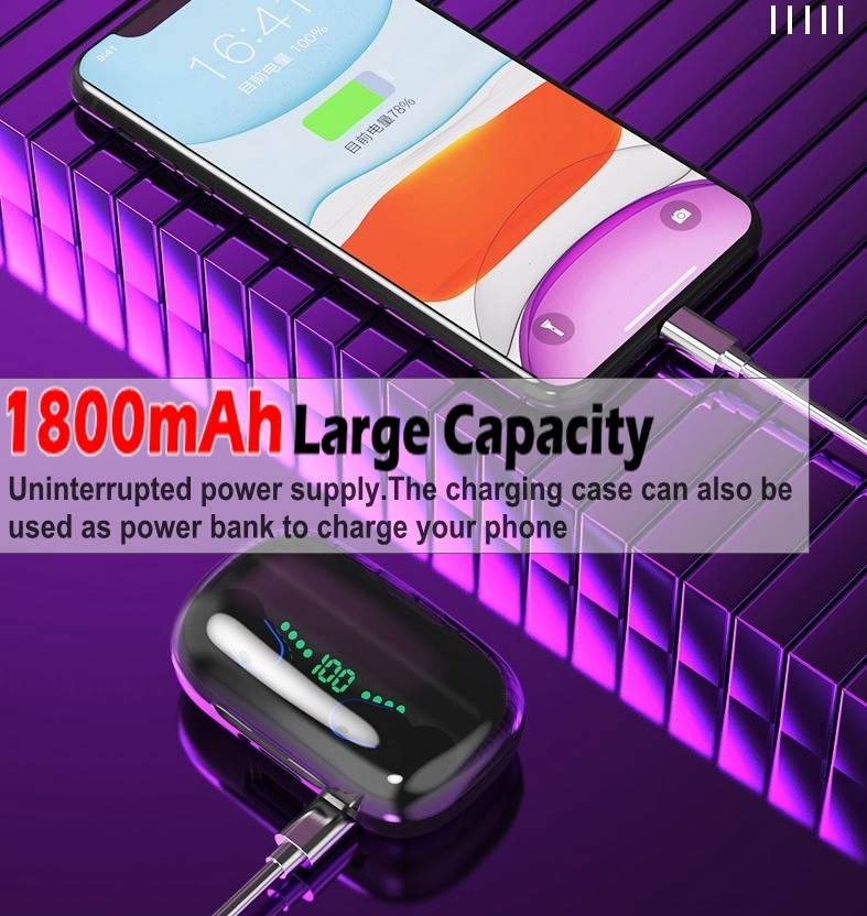 UKCOCO Wireless Earbuds, Bluetooth 5.0 Headphones with HD Mic, Wireless Earphones in Ear with USB C Charging Case, IP7 Waterproof, Deep Bass Headset for Sports