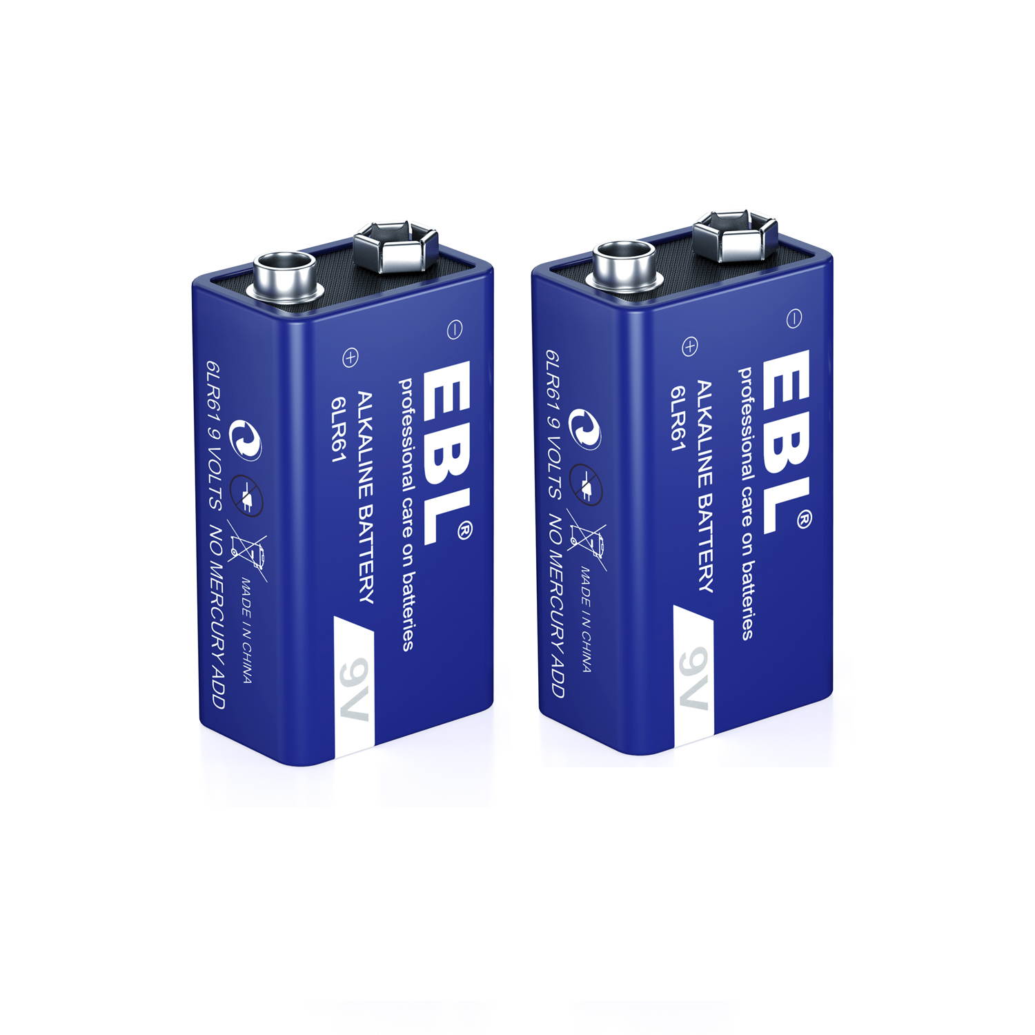 EBL 2 Pcs 9V 6LR61 Battery 9 Volt Alkaline Batteries Ultra Long Lasting and Leak Proof