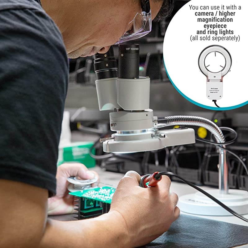 8X Magnification Binocular Stereo Microscope w 360 Revolve Dental Lab Electronic Repair Soldering Shop Gooseneck Illuminator