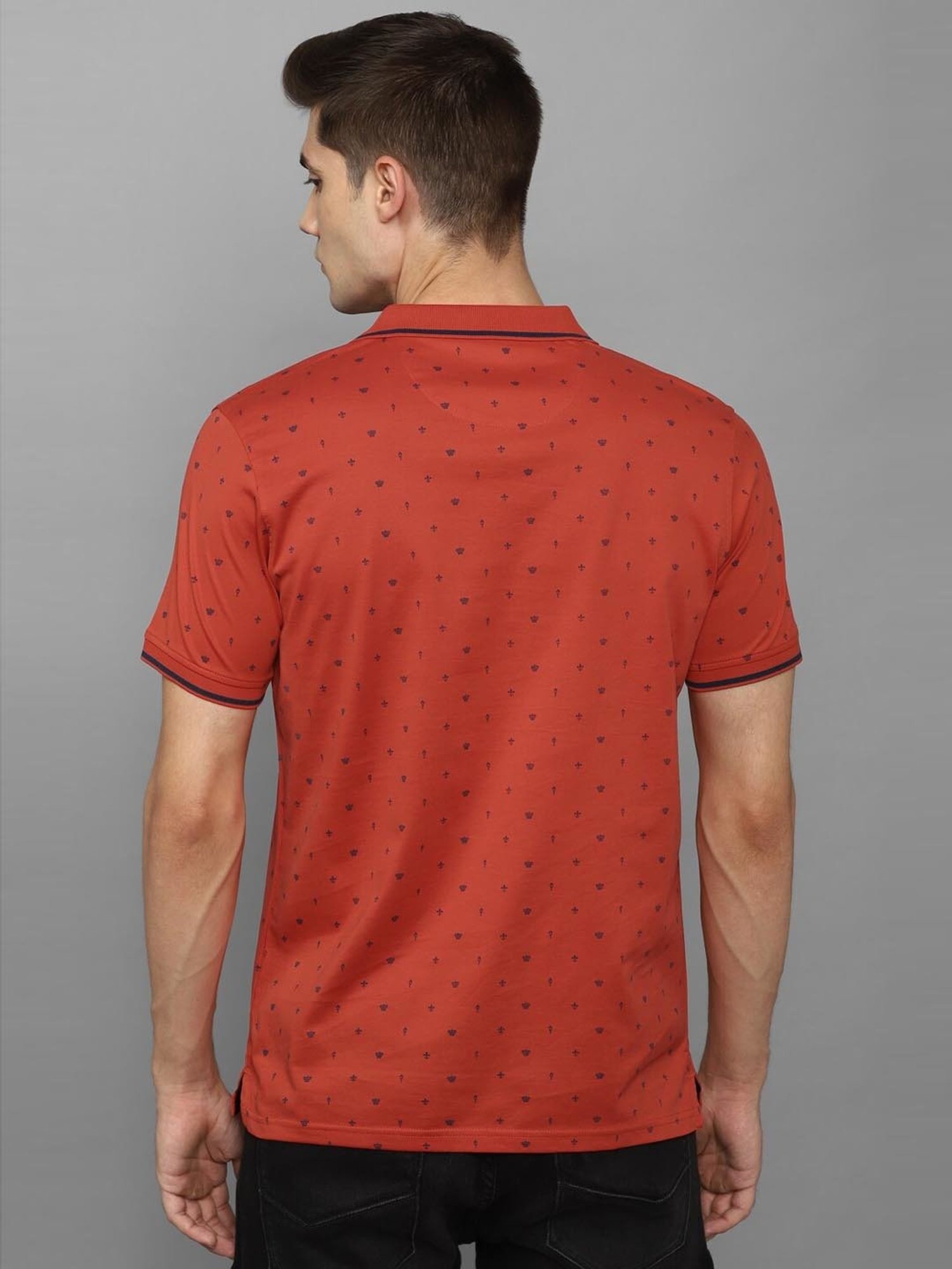 Louis Philippe Sport Red Cotton Slim Fit Printed Polo T-Shirt