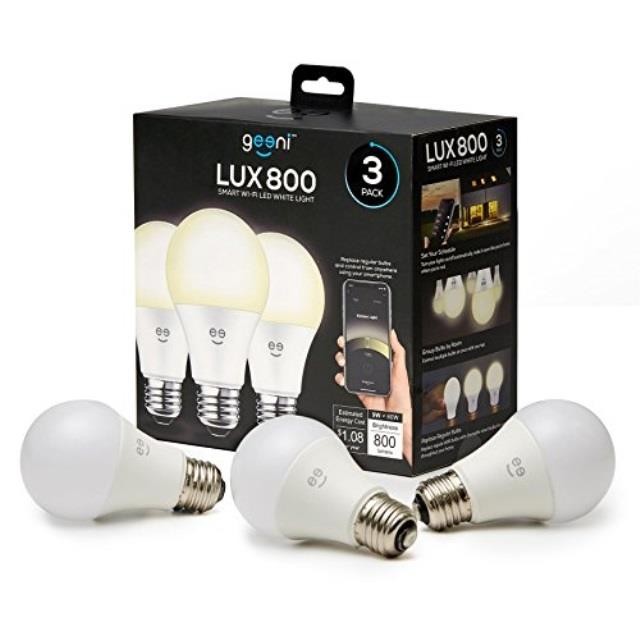 Geeni LUX 800 Smart Wi-Fi LED Dimmable White Light Bulbs (2700K), 3-Pack &ndash; A19, 60-Watt Equivalent &ndash; No Hub Required &ndash; Works with Amazon Alexa, Google Assistant, Microsoft Cortana