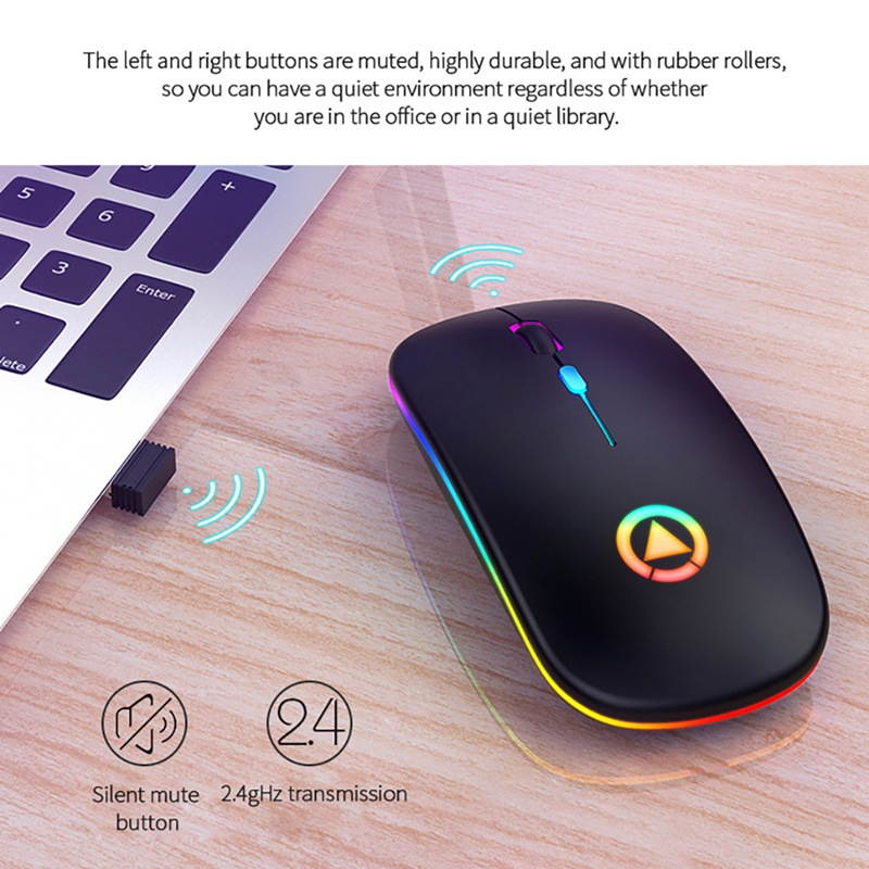 For Laptop Lightweight Portable Colorful Light Bluetooth Rechargeable Mute Wireless Mouse (White)