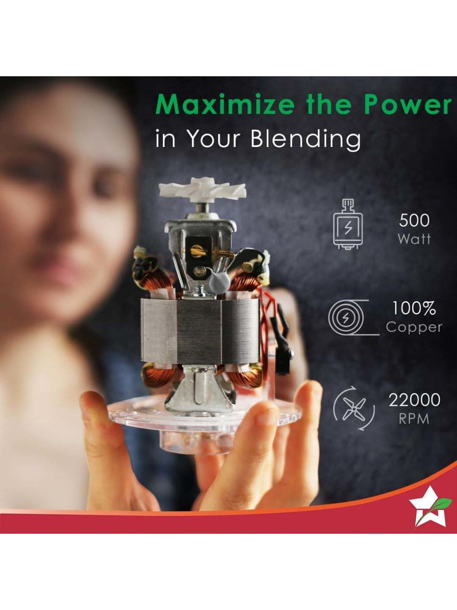 Wonderchef Nutri-Blend Activ 22000 RPM Mixer Grinder with 2 Unbreakable Jars (500W, Black)