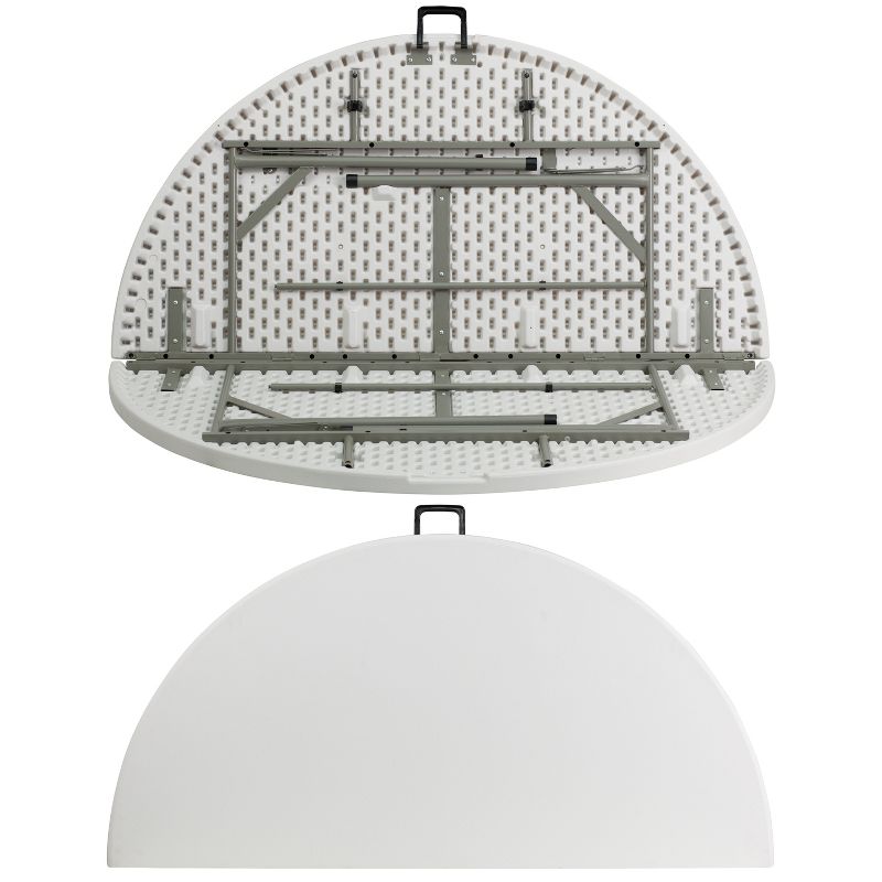 Emma and Oliver 5-Foot Round Bi-Fold Granite White Plastic Folding Table with Carrying Handle