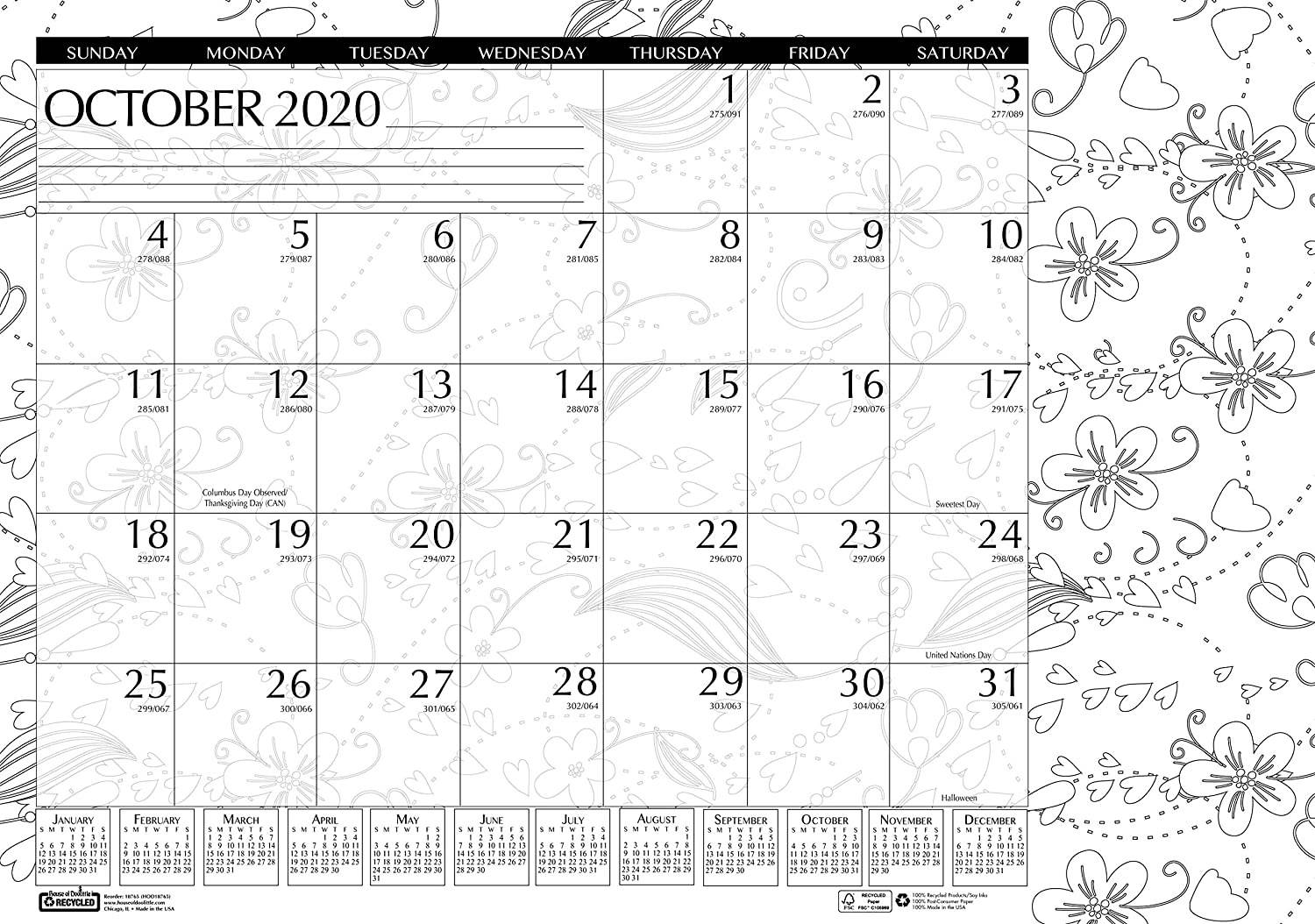 2020-2021 Monthly Desk Pad Calendar Academic Black and White Doodle 18.5 x 13 Inches August - July (HOD18765-21)
