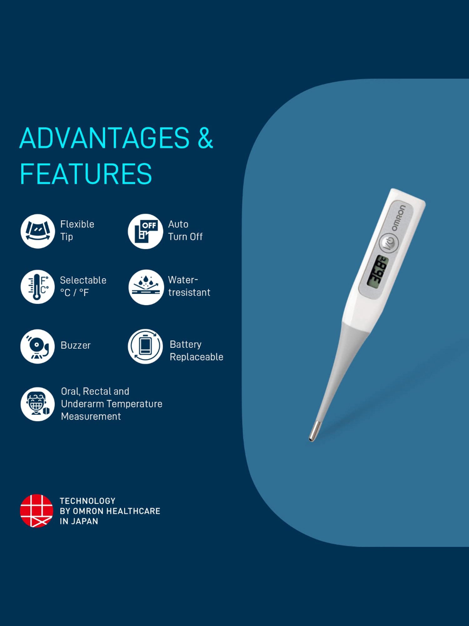 Omron MC 343 Flexible Tip Digital Thermometer of Oral, Underarm Temperature (White)