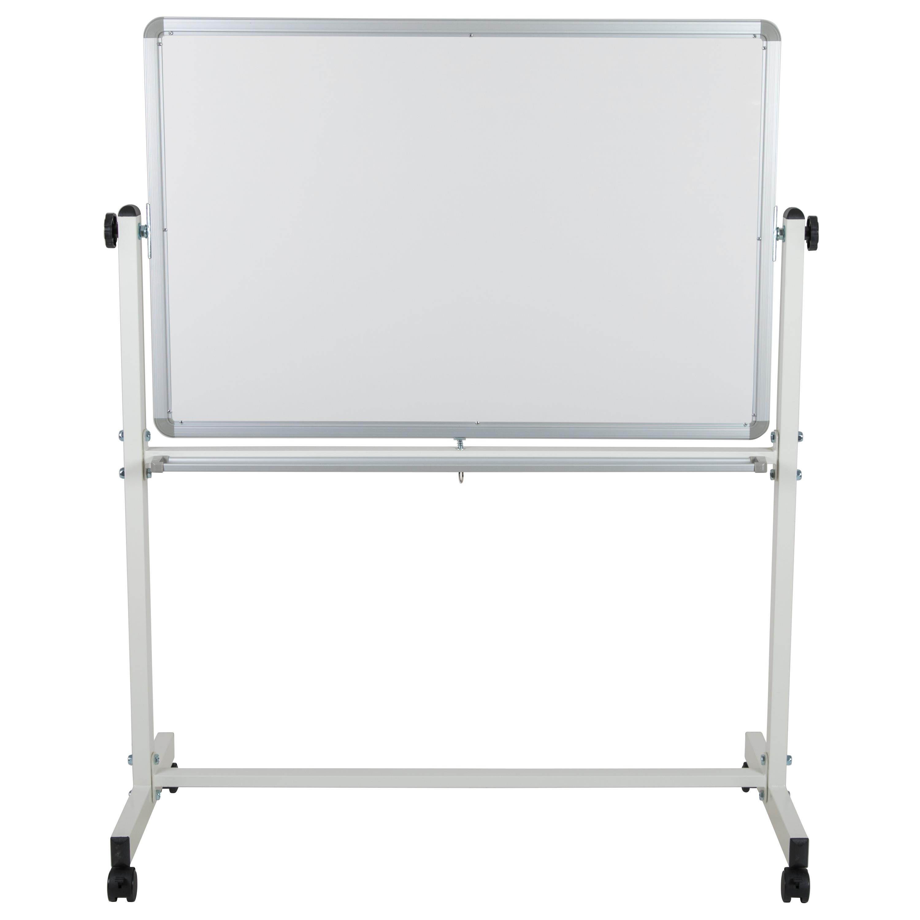 HERCULES Series 45.25"W x 54.75"H Reversible Mobile Cork Bulletin Board and White Board with Pen Tray