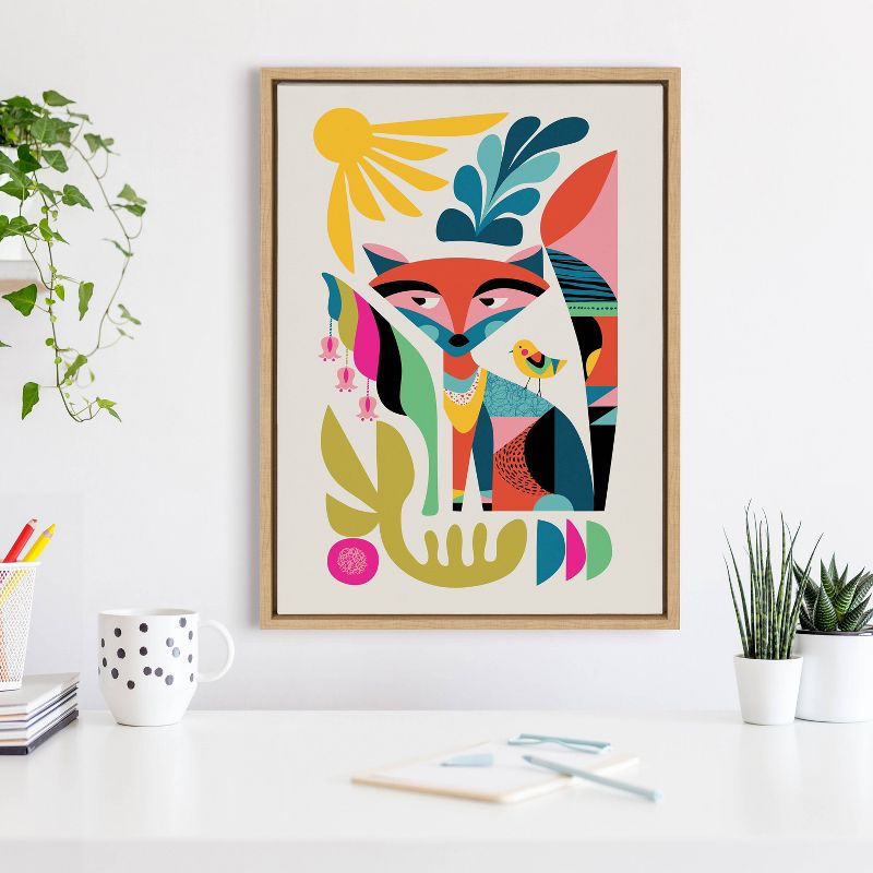 18" x 24" Sylvie Mid Century Modern Fox Framed Canvas by Rachel Lee Natural - Kate & Laurel All Things Decor