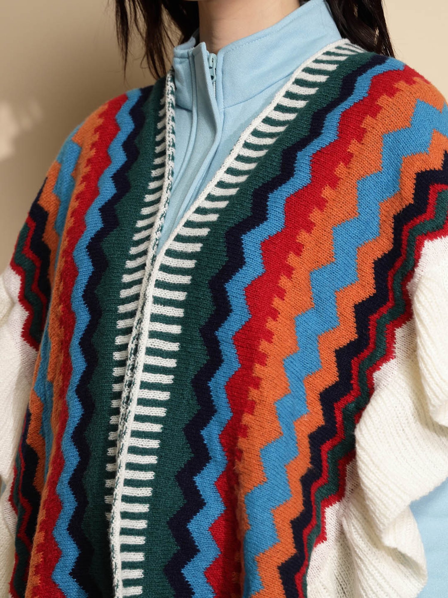 Akkriti by Pantaloons Off-White Self Pattern Shrug