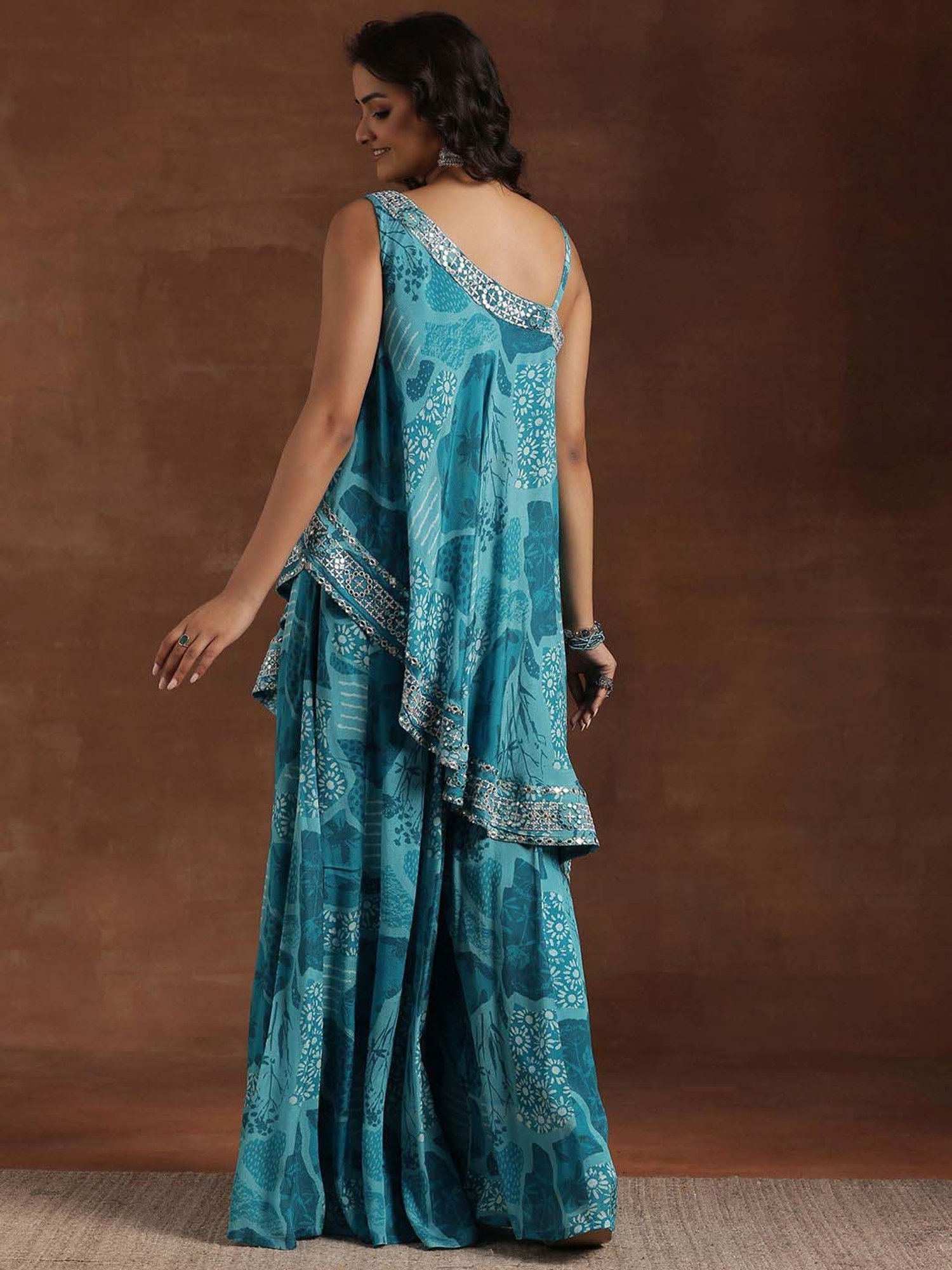 Libas Blue Printed Silk Blend Co-Ords