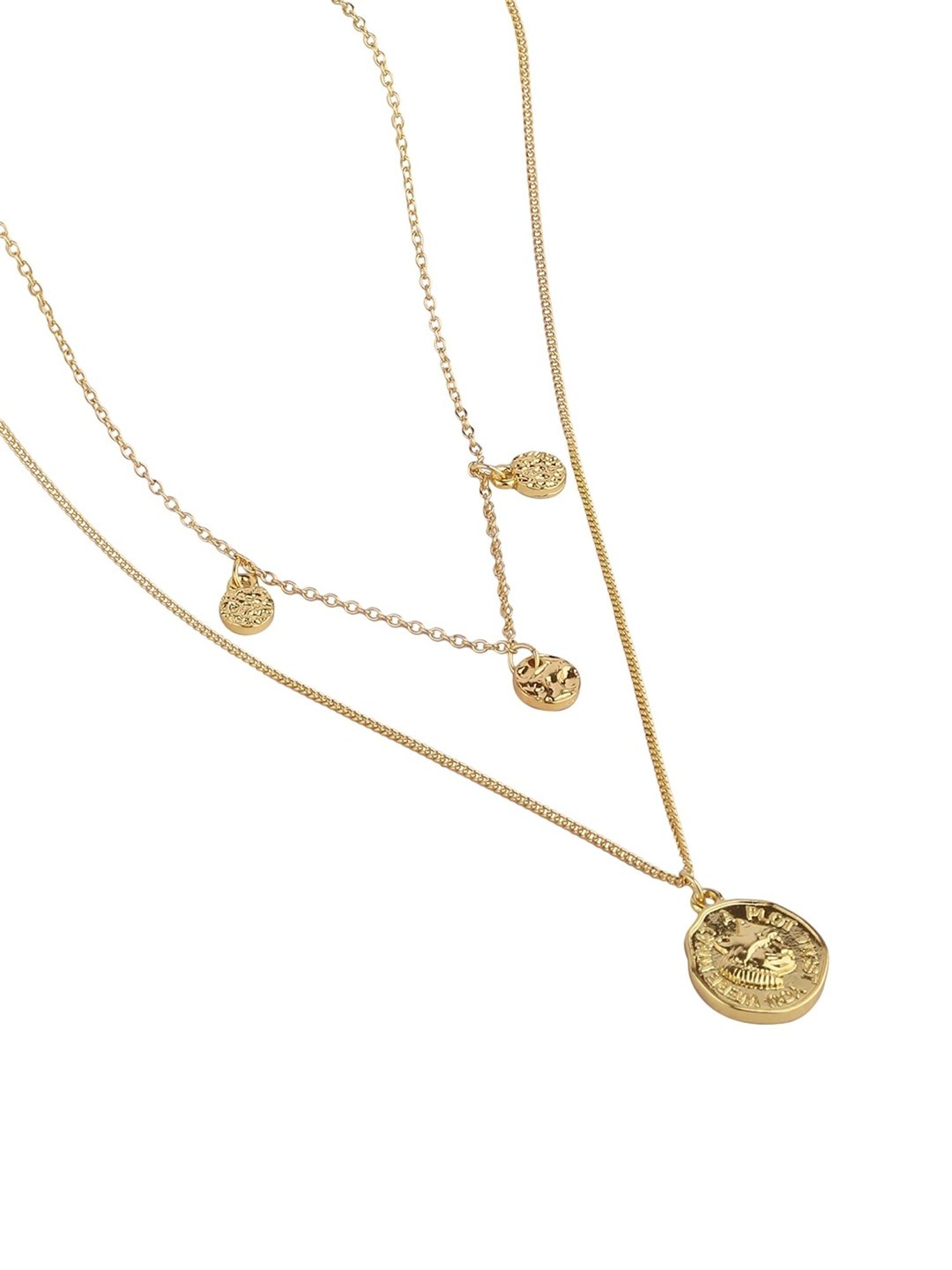 Lilly & Sparkle Gold Toned Two-Layered Necklace with Textured Coin Pendant