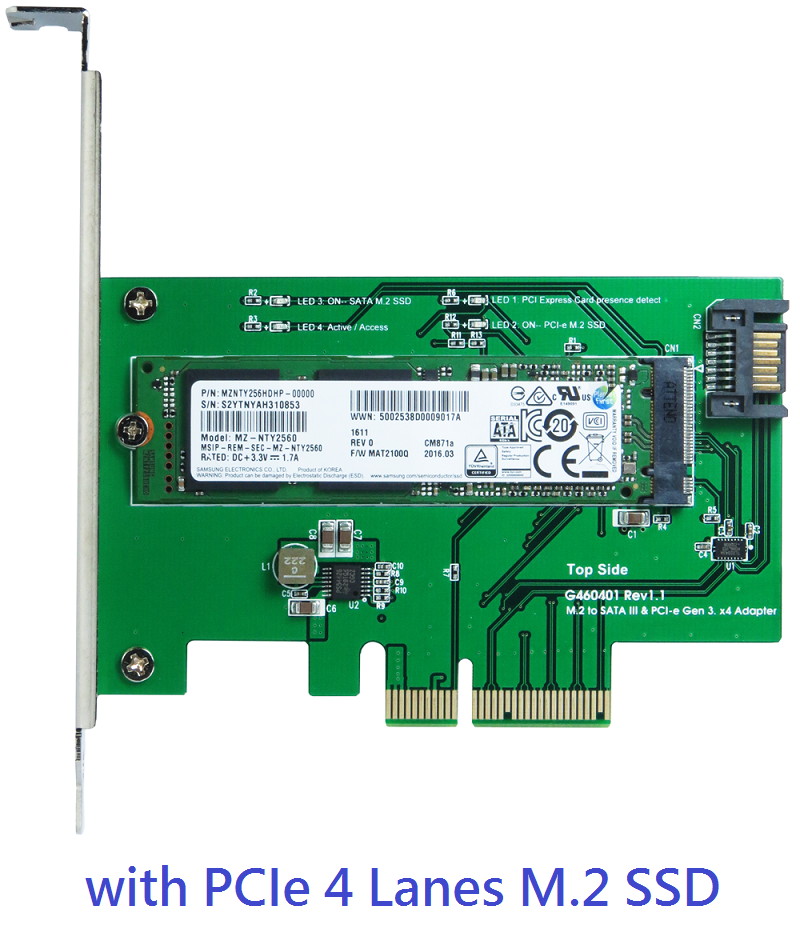 Innocard PCI-e x4 & SATA III to M.2 (M-Key) SSD Adapter with PCI-e Bracket