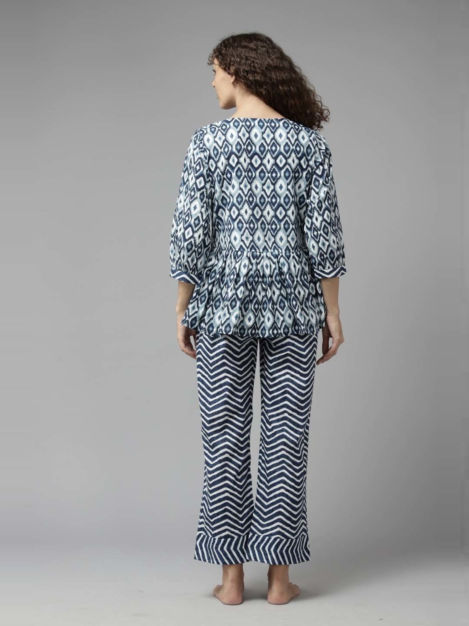 Prakrti Blue Cotton Printed Top Pant Set