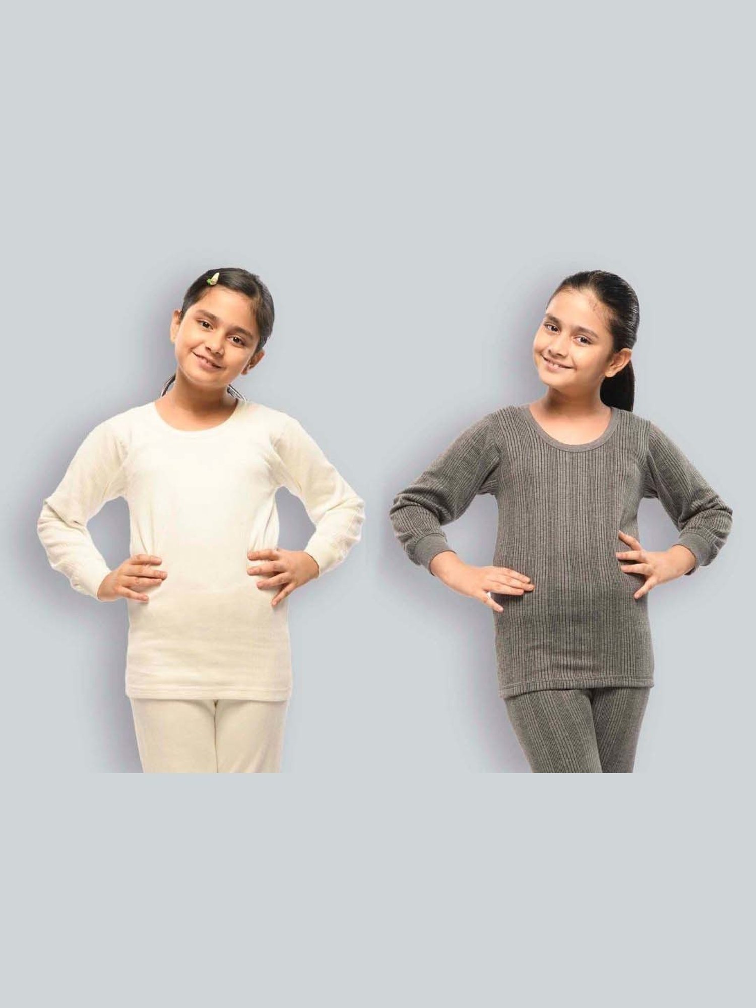 Dyca Kids Grey Melange Textured Thermal Top (Pack Of 2)
