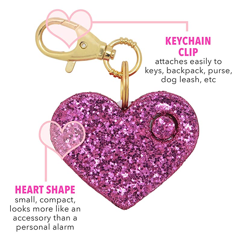 Safety Alarm for Women Ahhlarm SelfDefense Panic 115 Decibel Alarm Keychain for Women with LED Safety Light and Clip Pink Glitter Heart