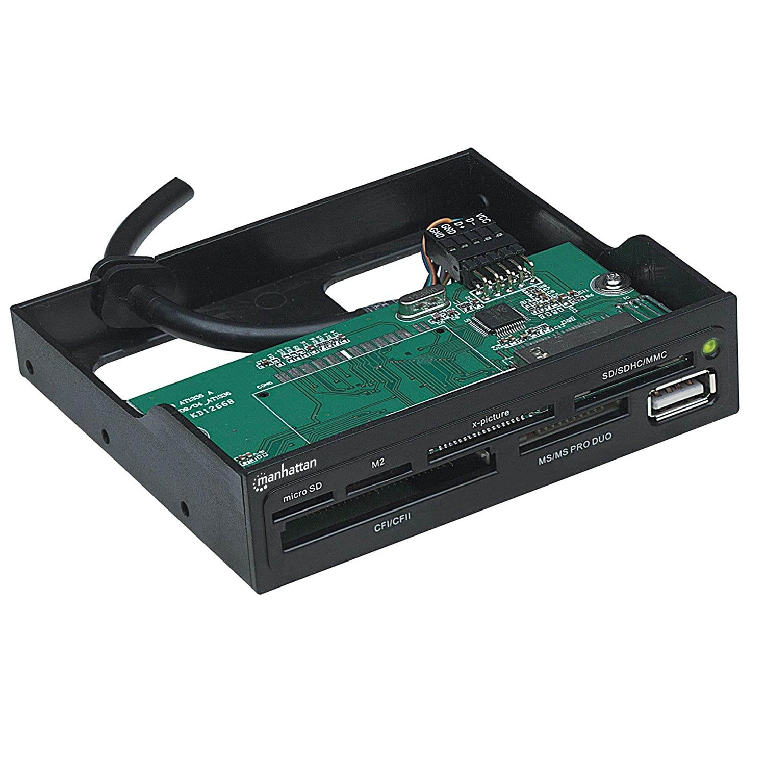 Manhattan Hi-Speed USB 3.5-Inch Bay Mount 60-in-1 Multi-Card Reader/Writer, Black (100915)