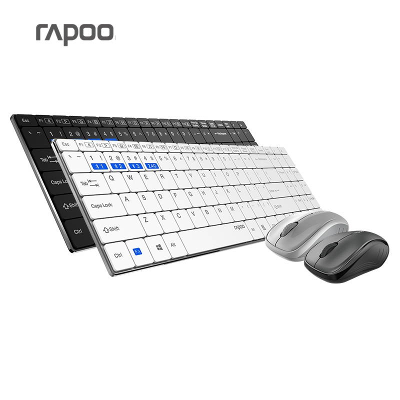 Rapoo 9060M Ergonomic Design, Ultra-thin Wireless 3 Modes(Bluetooth4.0and 3.0, 2.4GHz Wireless) Connection Keyboard And 1300DPI Silent Mouse Combo For Office And Game - Black