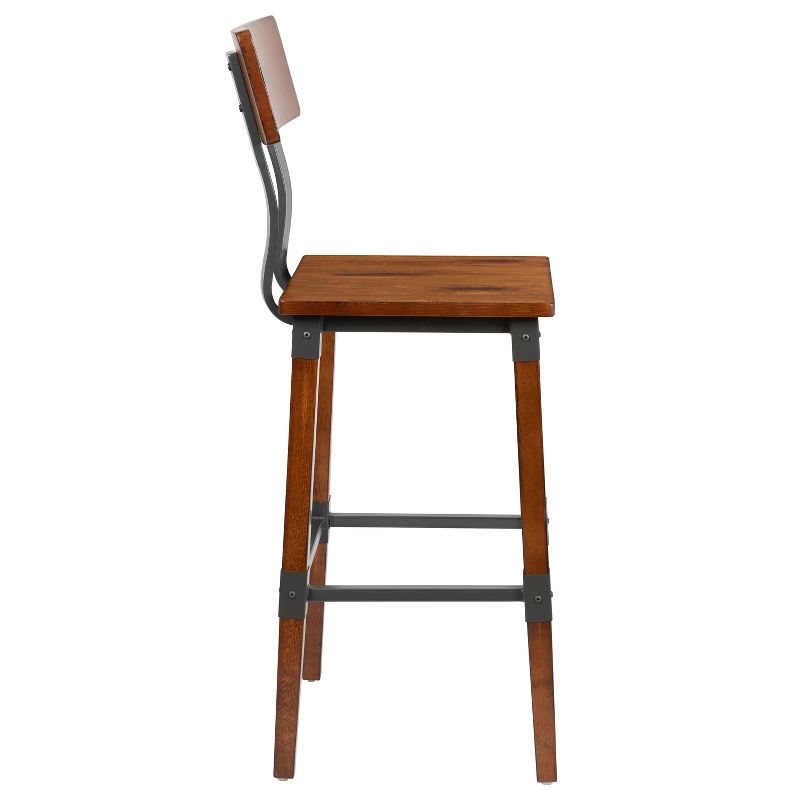 Emma and Oliver 4 Pack Commercial Grade Rustic Walnut Industrial Style Wood Dining Barstool