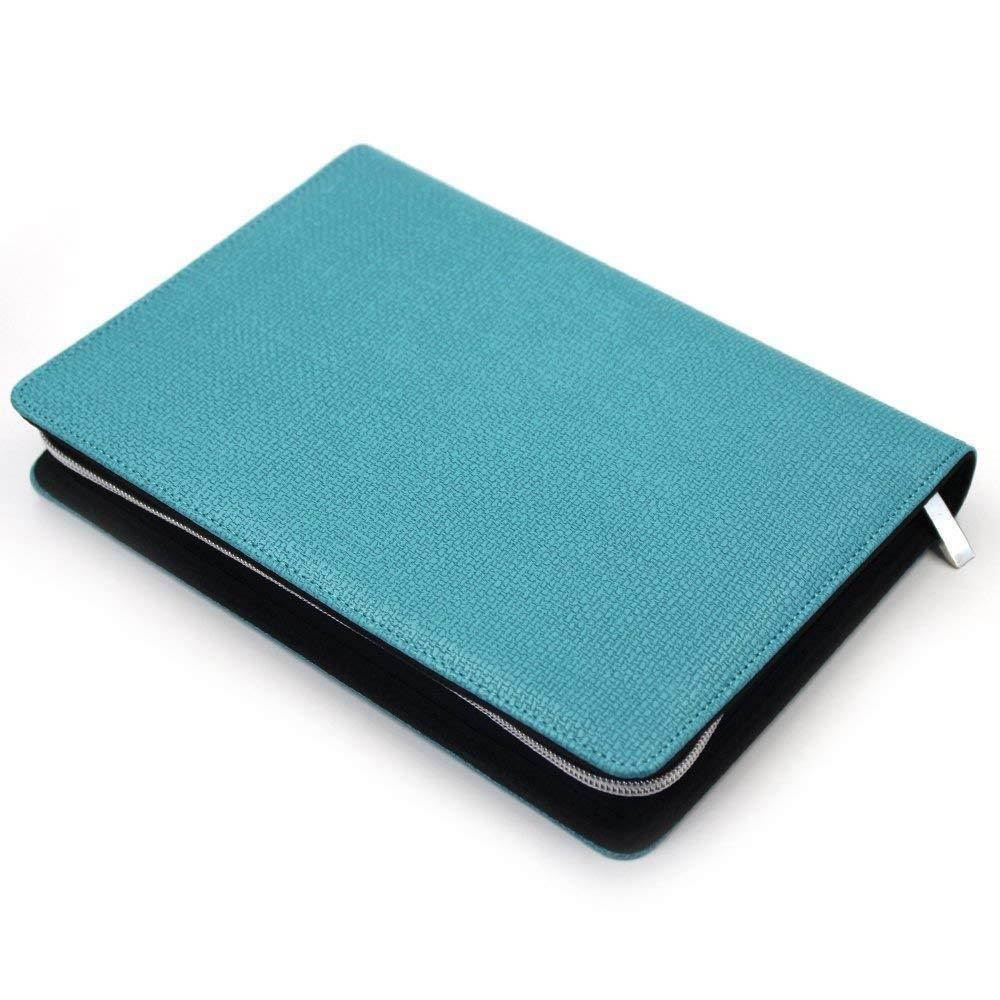 Chris-Wang 1Pk PU Woven Pattern Zipper Binder Business Zippered 6-ring Portfolio Planner -Filler Paper, Pagefinder Ruler, Calculator, Clear PVC Card Bag Included (A5, Blue)