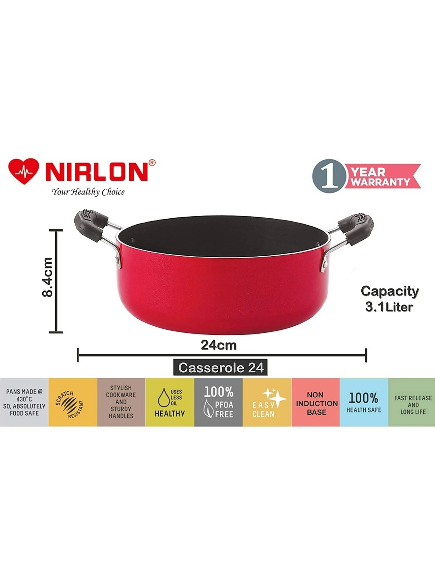 Nirlon Red Aluminium Non- Stick Cookware - Set of 4