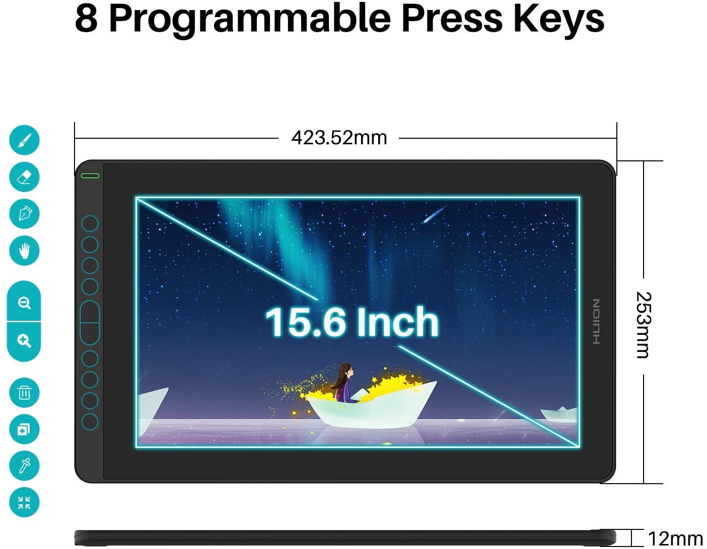 HUION 2021 Kamvas 16 Pen Display Full-Laminated Graphic Drawing Monitor Battery-Free Stylus, Tilt Function 8192 Pen Pressure and 10 Shortcut Keys, 15.6 Inch