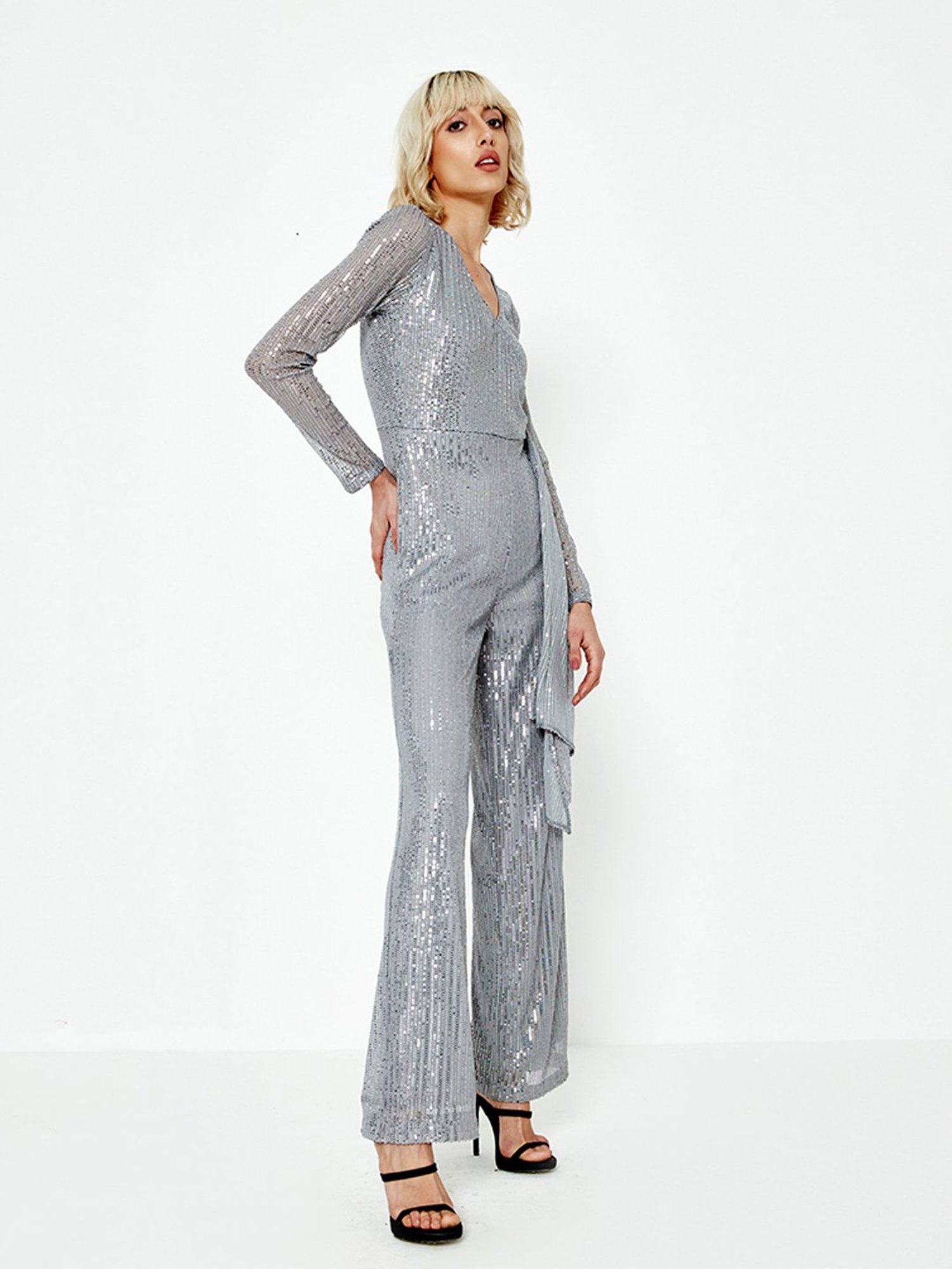 Cover Story Silver Embellished Jumpsuit