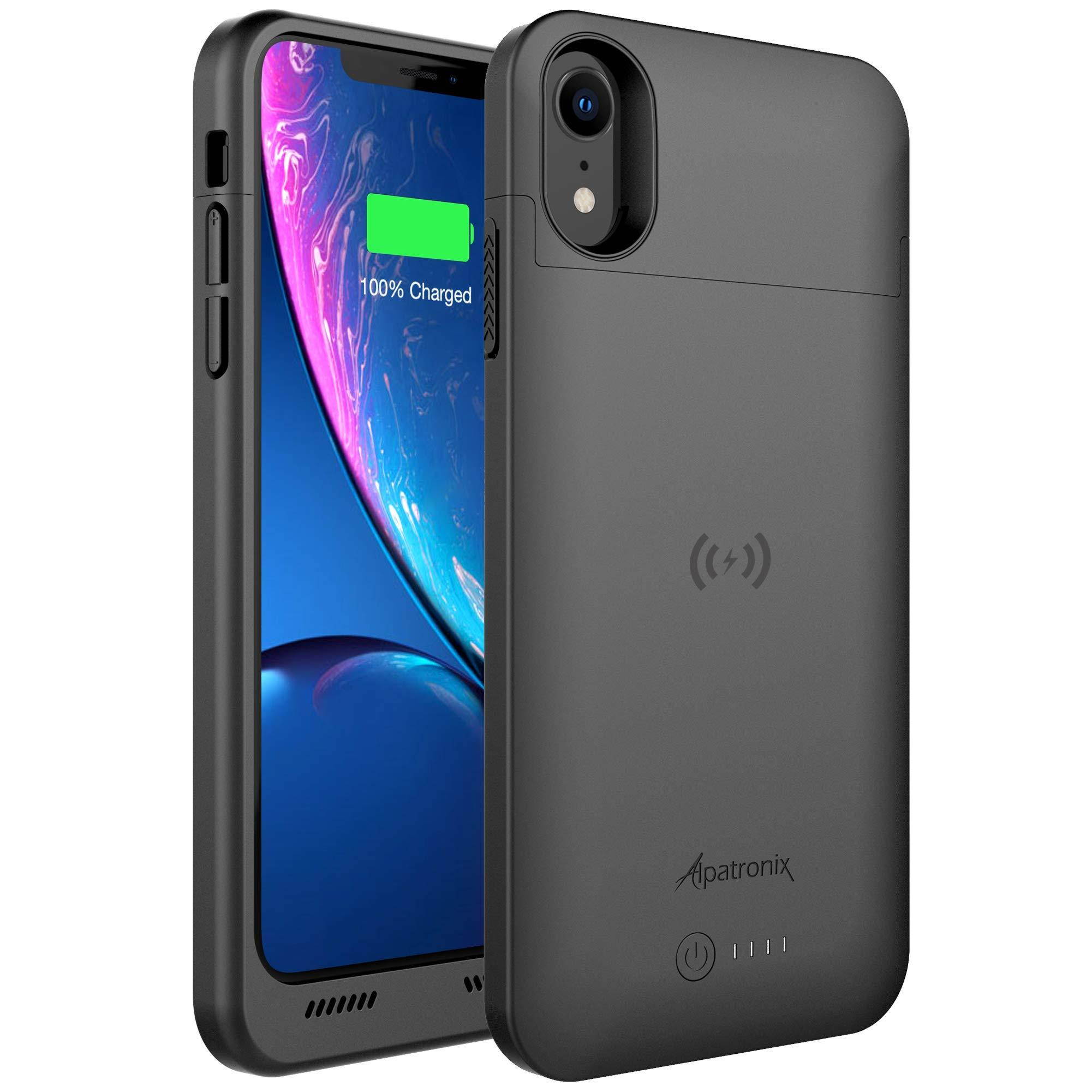 Alpatronix iPhone XR Battery Case, 3500mAh Ultra Slim Portable Protective Extended Charger Cover with Qi Wireless Charging Compatible with iPhone XR (6.1 inch) BXXrt - (Black)