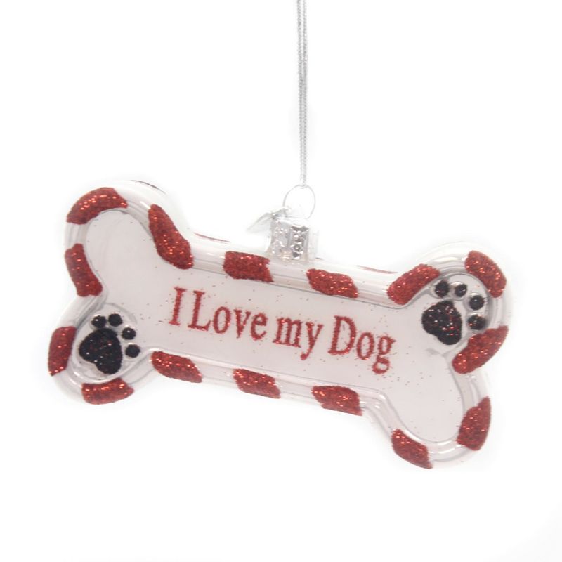 Noble Gems I Love My Dog Ornament Bone Paw Prints Puppy  -  Tree Ornaments