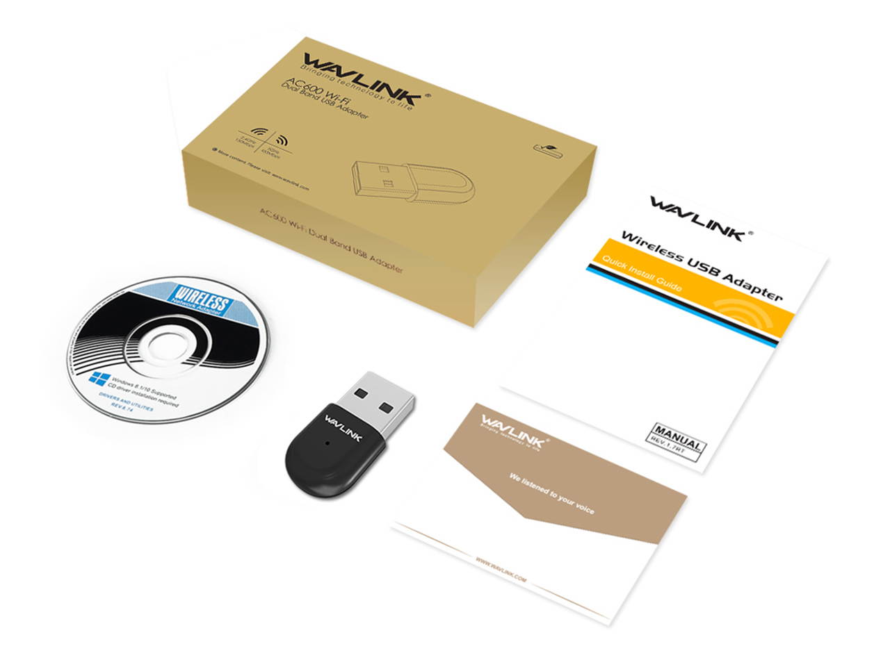 Wavlink Smart Dual Band Wireless AC600 USB 2.0 Adapter / Dongle- 2.4GHz 150Mbps + 5Ghz 433Mbps Transmission Rates - Support Windows XP/7/8/8.1/10 Wi-fi USB Ethernet Network LAN Card - Black