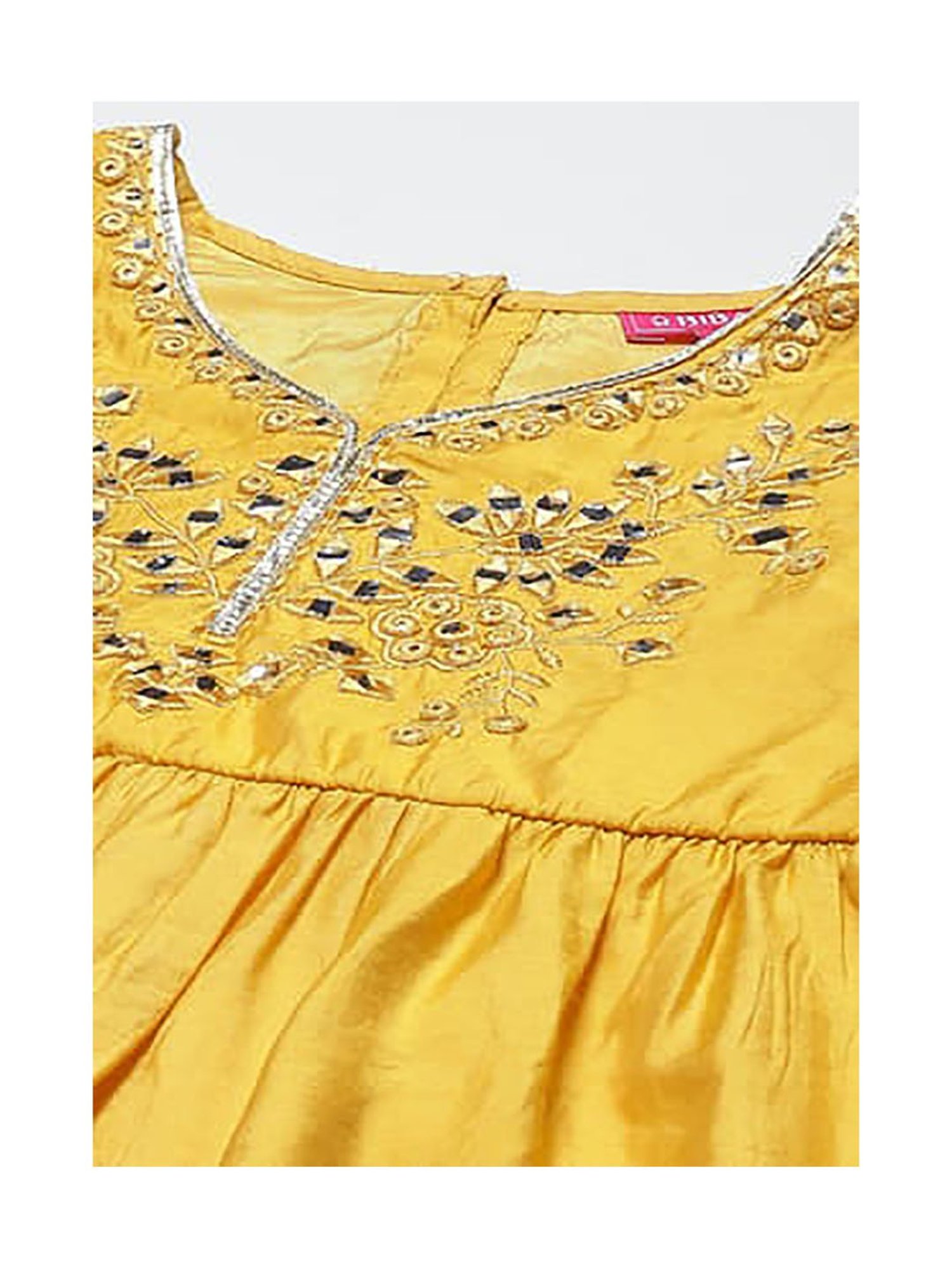 BIBA Girls Mustard Embroidered Kurta, Sharara with Dupatta