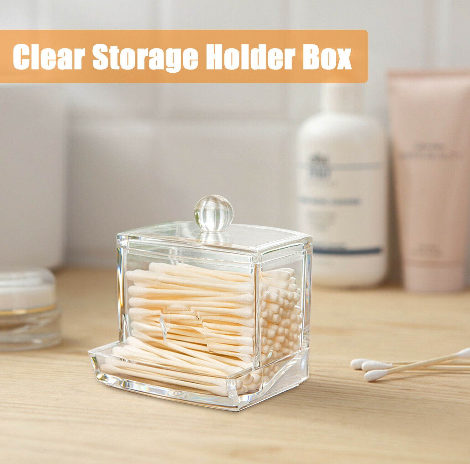 1/2X Cotton Swab Holder Cosmetic Makeup Acrylic Organizer Box Jar Clear Storage
