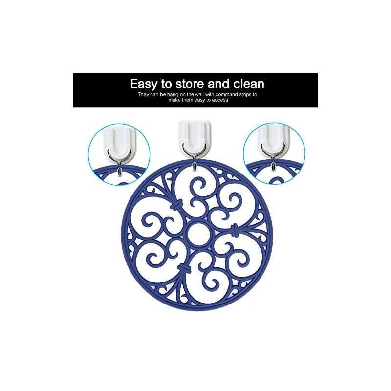 Slip Silicone Carved Trivet Mats Set For Dishes- Heat Resistant Coasters-Modern Kitchen Hot Pads For Pots & Pans | (Round, Set of 3, Navy Blue)