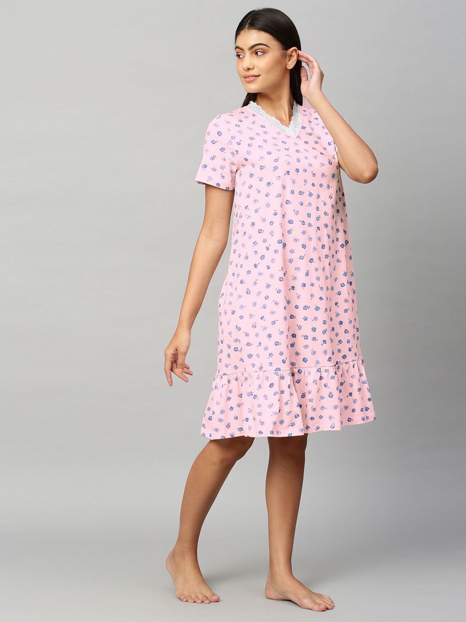 Chemistry Blue Cotton Printed Night Dress