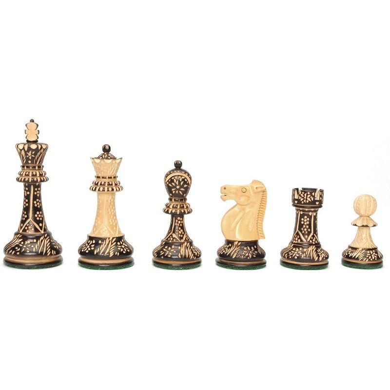 WE Games Wood Staunton Chessmen with Floral Pyrography Design - Weighted with 3.94 Inch King, 2 Extra Queens