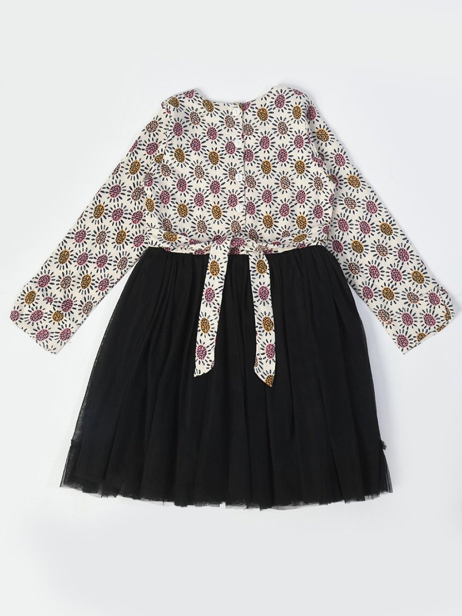 Bella Moda Kids White & Black Printed Full Sleeves Fit & Flare Dress