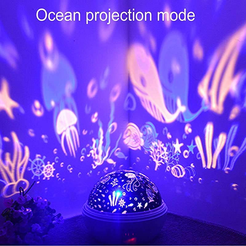 Light Projector Kids Star Light Ocean Projection Lights 8 Colors Changing Lamp 360 Degree Rotating Warm Sleeping Light for Kids Boys Girls Children Baby Bedroom Decoration Birthday Party