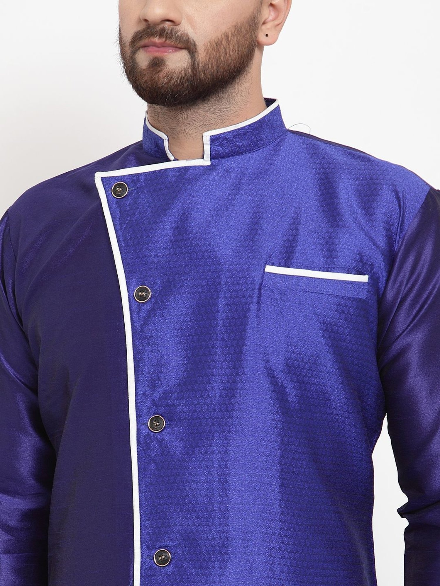 Benstoke Royal Blue & White Regular Fit Self Pattern Kurta Set